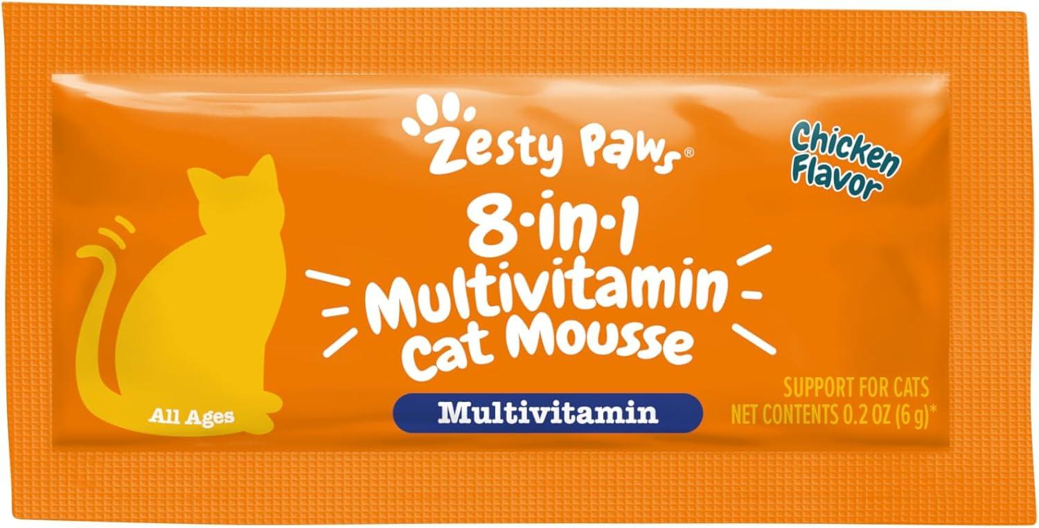 imageZesty Paws 8in1 Multivitamin Cat Vitamins ampamp Supplements Mousse  Cat Vitamins for Indoor Cats  Healthy Treat Squeeze Up for Gut Immune Heart Skin ampamp Coat Support  Chicken 14ctChicken