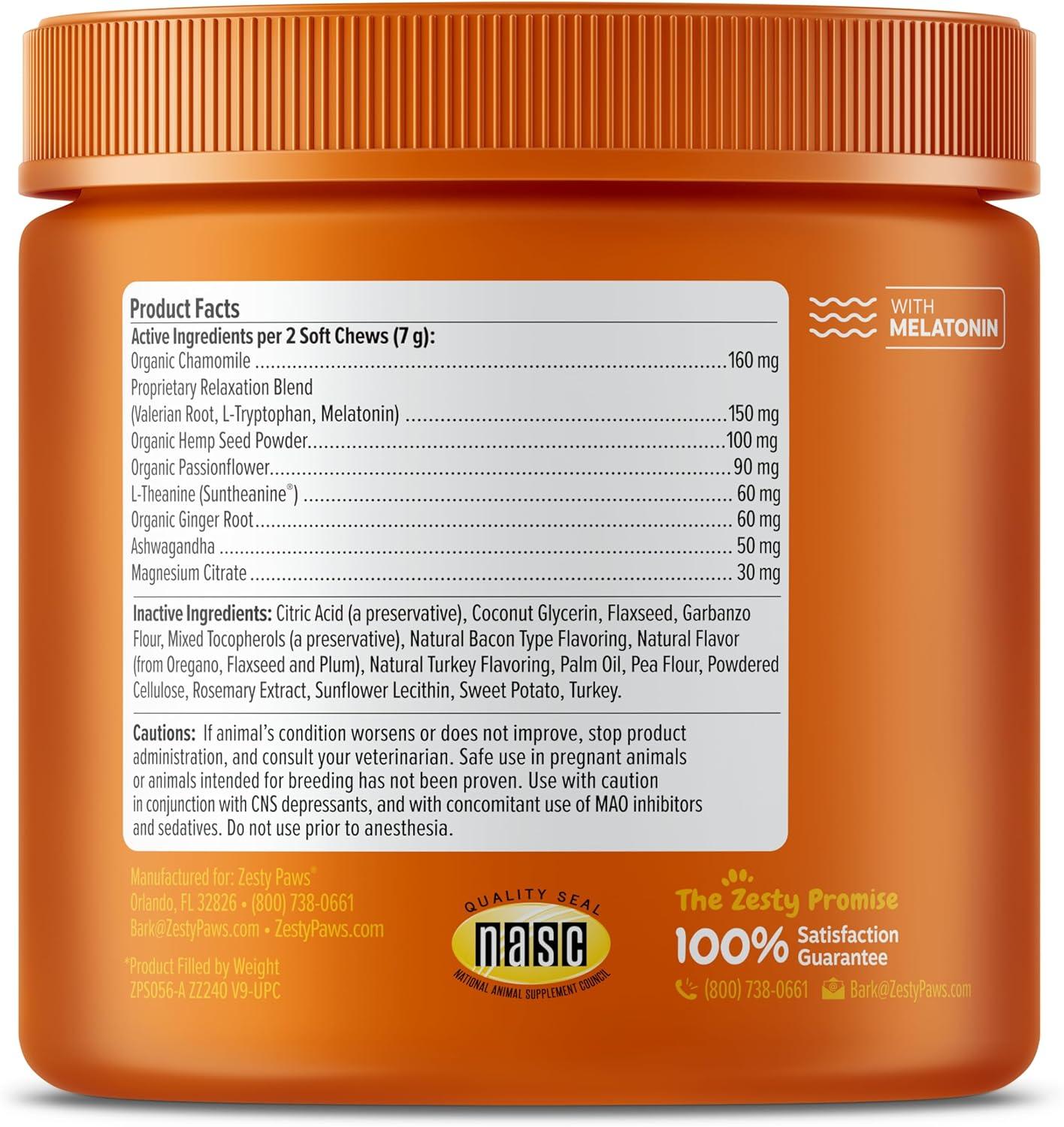 imageZesty Paws Advanced Calming Chews for Dogs  for Everyday Stress Relaxation Composure and Separation Turkey 90 CountTurkey  Melatonin