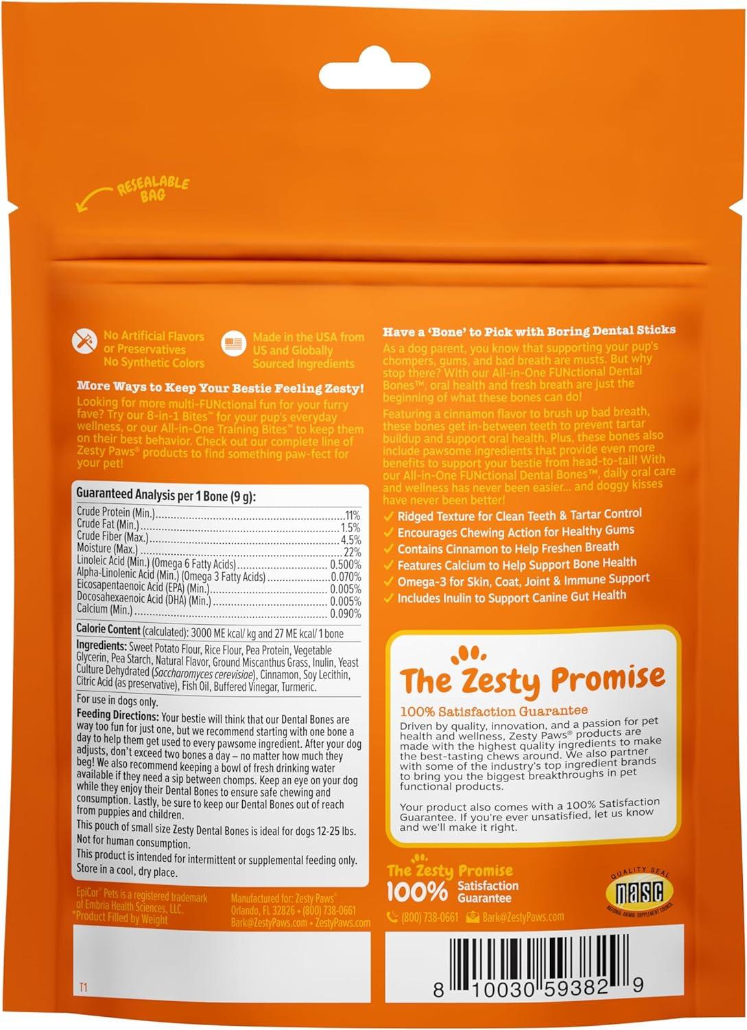imageZesty Paws Dental Bones  Fights Tartar ampamp Plaque  Gum Teeth ampamp Bone Health  Cinnamon for Dog Breath  Immune Joint Gut Skin ampamp Coat Support  Omega 3 EPA ampamp DHA and Calcium  Large Dogs  24 ct1 Count Pack of 6