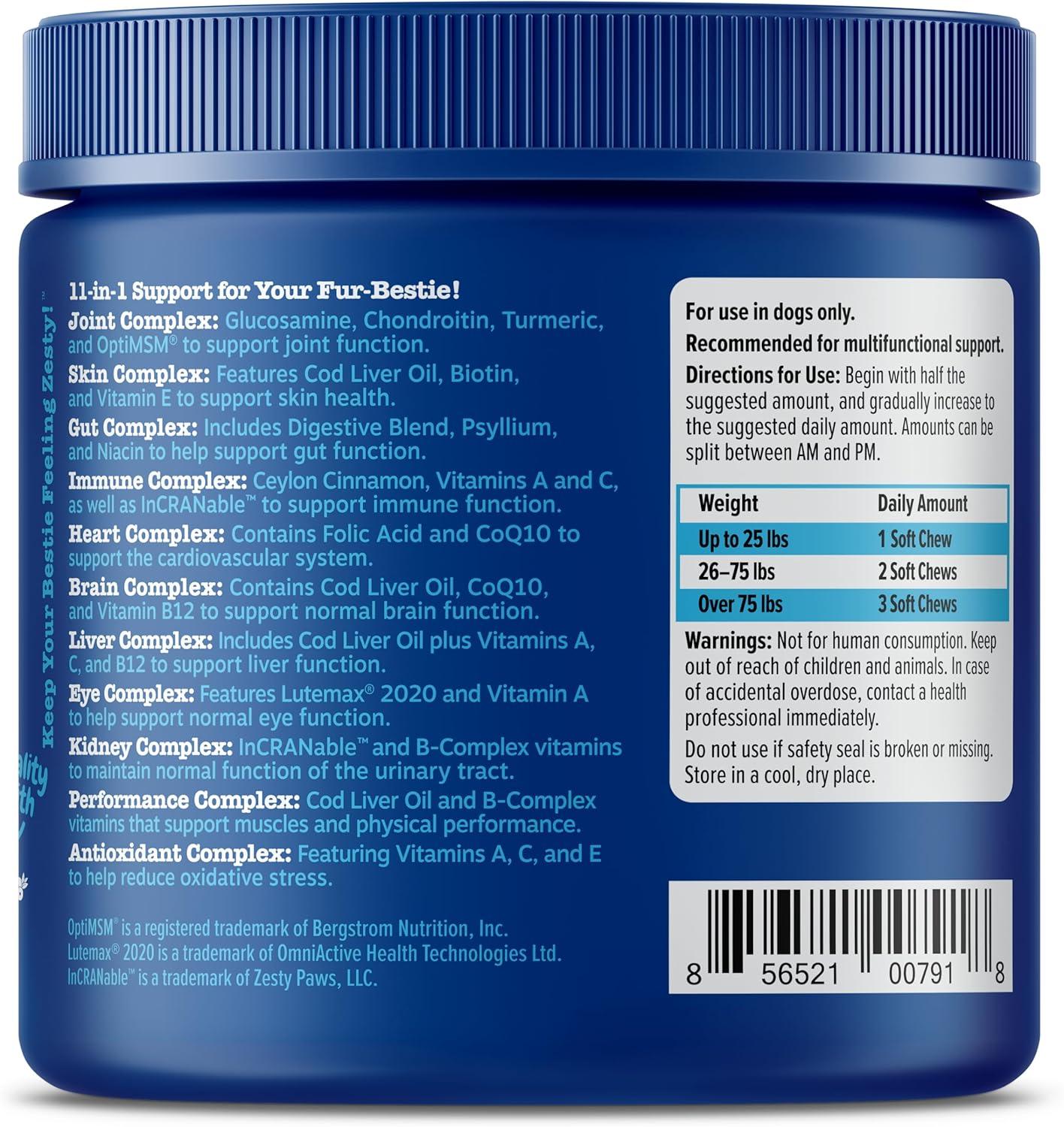 imageZesty Paws Dog Multivitamin Chewable Dog Vitamins and Supplements for Hip ampamp Joints Skin ampamp Coat Omega 3 Fish Oil for Dogs Senior ampamp Puppy Multivitamin  Bison 90ctChicken  Advanced