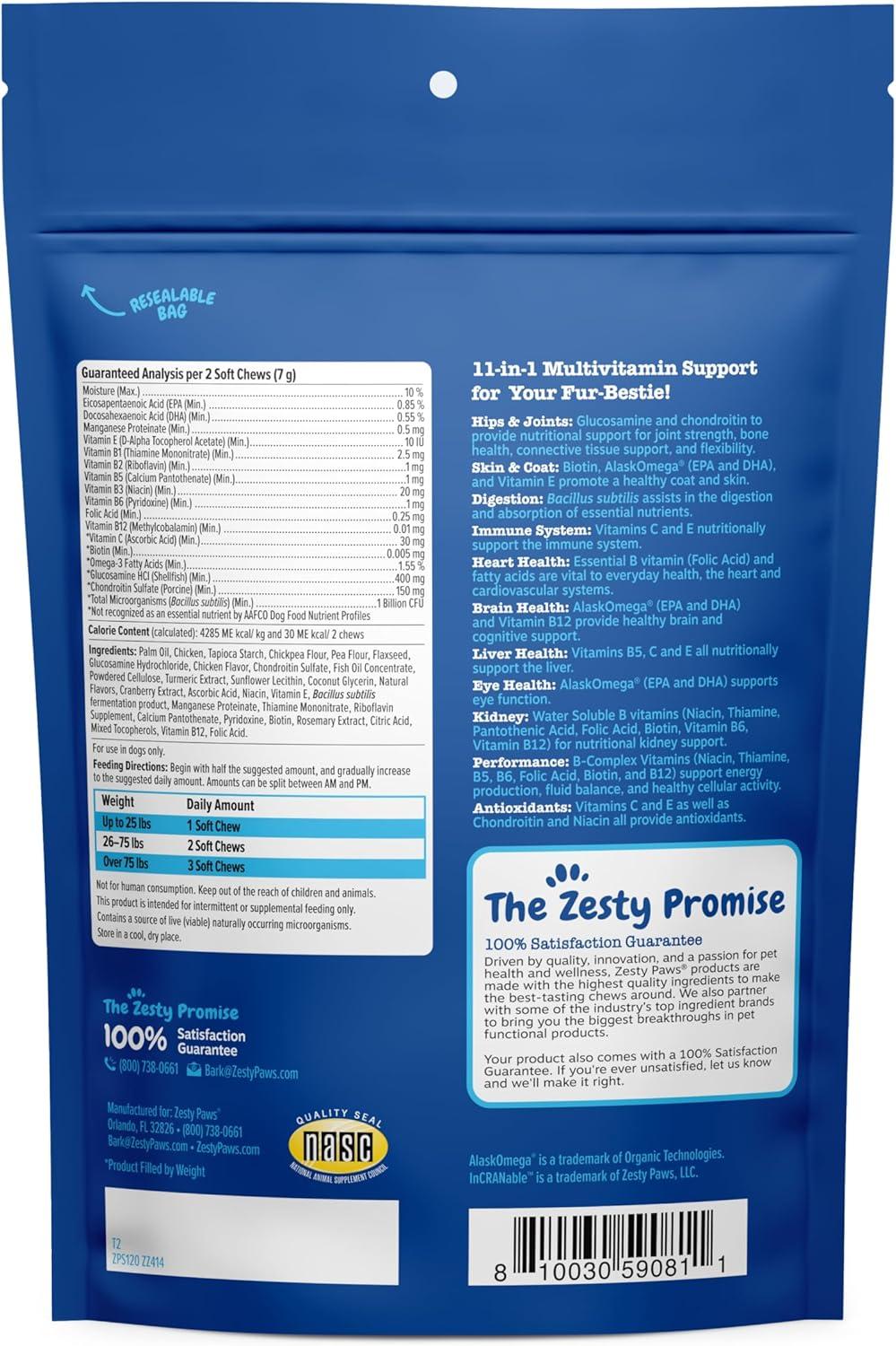 imageZesty Paws Dog Multivitamin Chewable Dog Vitamins and Supplements for Hip ampamp Joints Skin ampamp Coat Omega 3 Fish Oil for Dogs Senior ampamp Puppy Multivitamin  Bison 90ctChicken  Advanced
