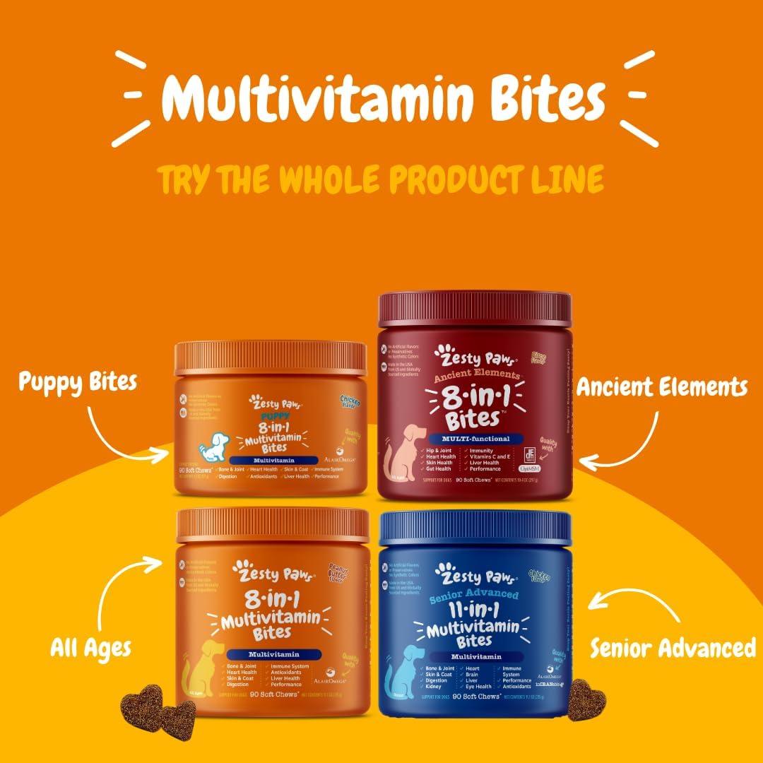 imageZesty Paws Dog Multivitamin Chewable Dog Vitamins and Supplements for Hip ampamp Joints Skin ampamp Coat Omega 3 Fish Oil for Dogs Senior ampamp Puppy Multivitamin  Bison 90ctBison