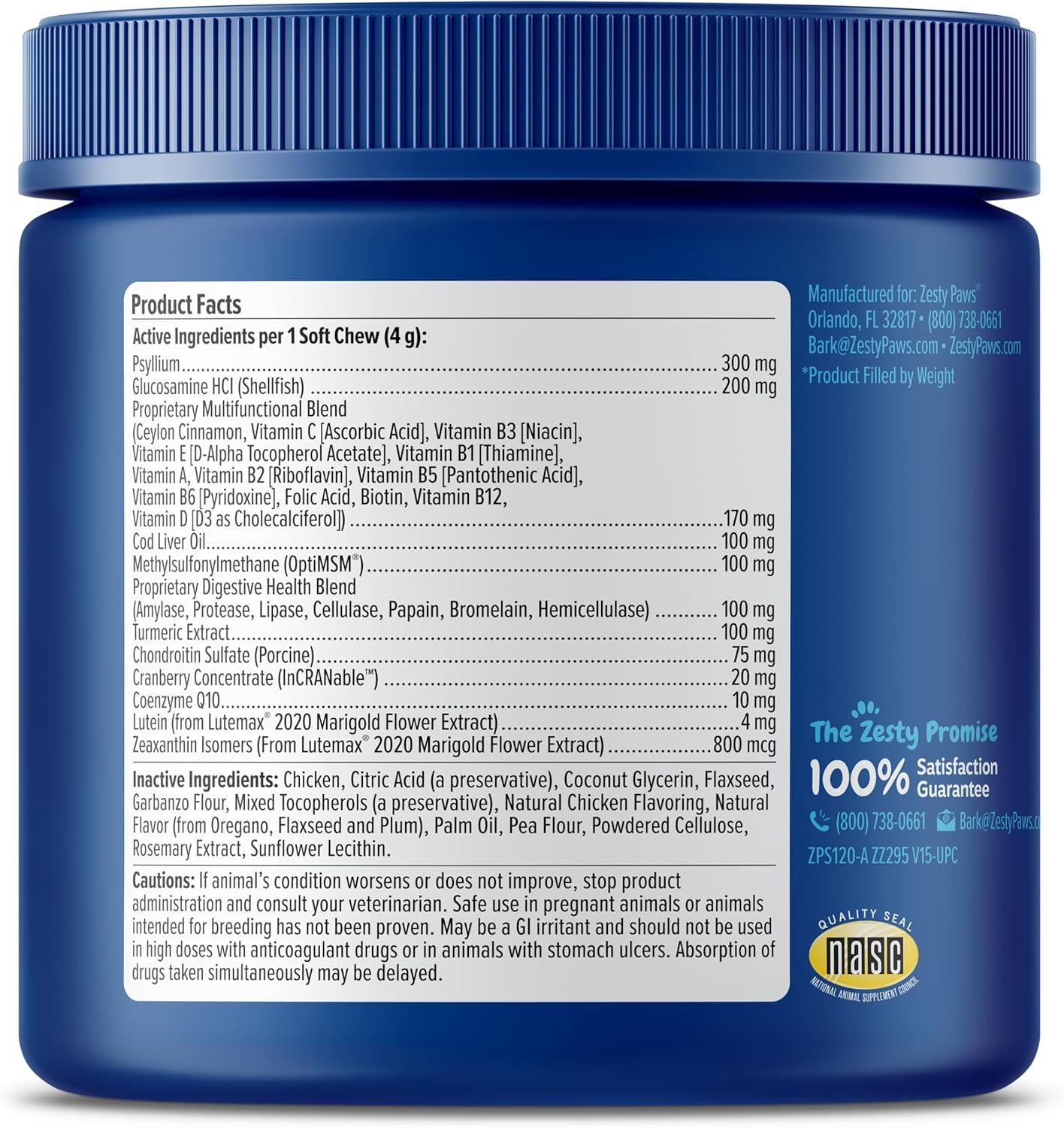 imageZesty Paws Dog Multivitamin Chewable Dog Vitamins and Supplements for Hip ampamp Joints Skin ampamp Coat Omega 3 Fish Oil for Dogs Senior ampamp Puppy Multivitamin  Bison 90ctChicken  Advanced