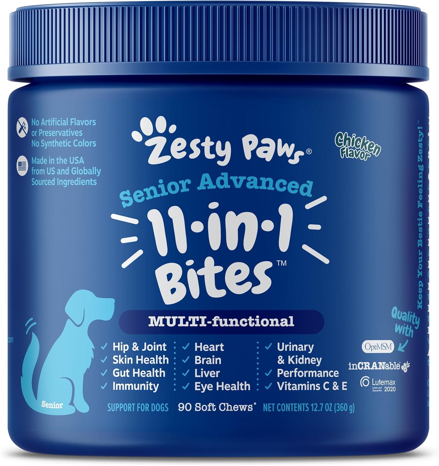 imageZesty Paws Dog Multivitamin Chewable Dog Vitamins and Supplements for Hip ampamp Joints Skin ampamp Coat Omega 3 Fish Oil for Dogs Senior ampamp Puppy Multivitamin  Bison 90ctChicken  Advanced