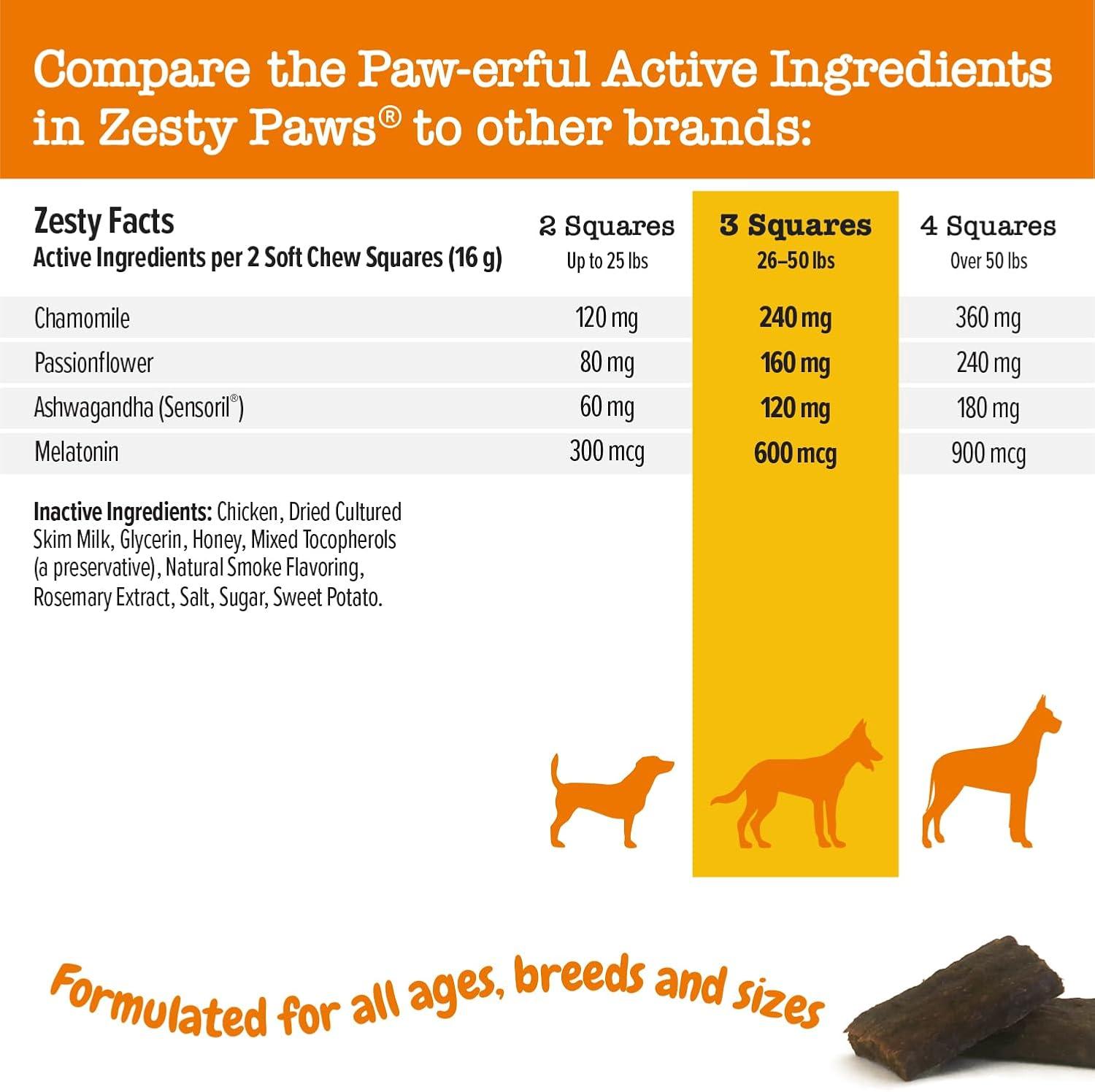 imageZesty Paws Flavored Soft Chews  Calming for Dogs Anxiety Composure Relief with Ashwagandha Melatonin Chamomile Passionflower Dog Stress Separation Aid for Fireworks and Thunder 20 ozChicken