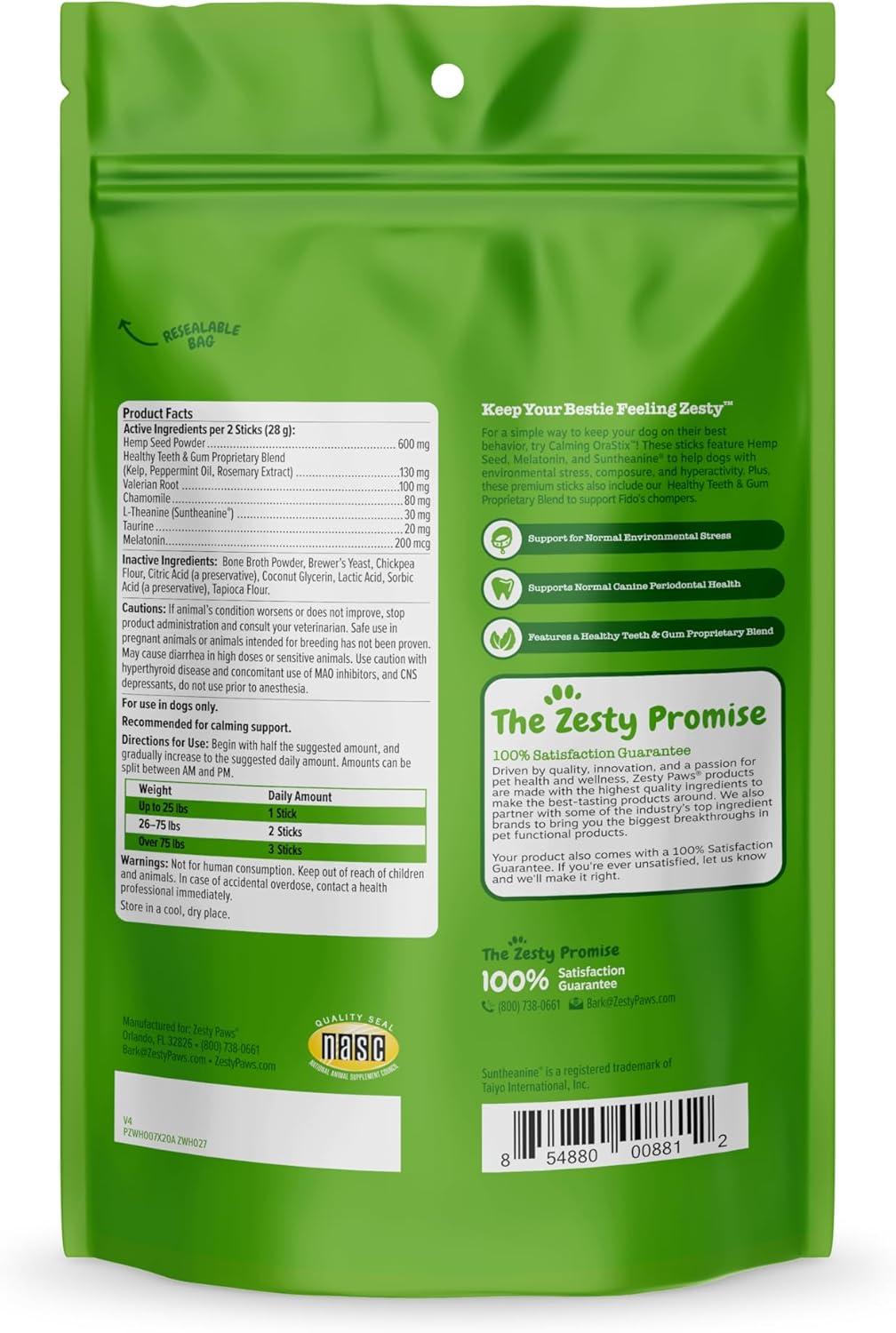 imageZesty Paws OraStix for Dogs  Calming Dental Sticks for Stress with Hemp Melatonin Chamomile Dog Healthy Teeth and Gums Calm Composure for Fireworks and Thunderstorms  25ozPeppermint