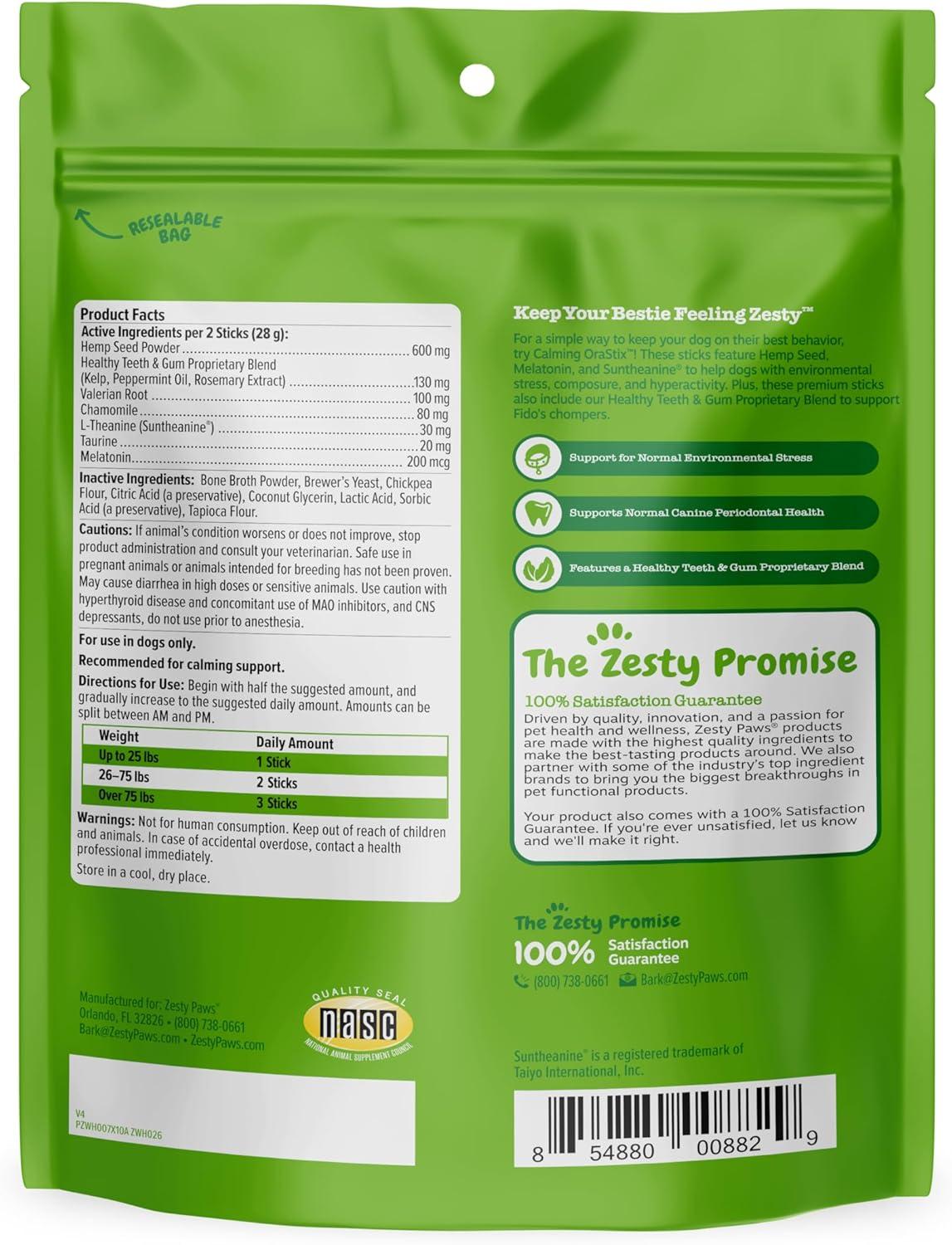 imageZesty Paws OraStix for Dogs  Calming Dental Sticks for Stress with Hemp Melatonin Chamomile Dog Healthy Teeth and Gums Calm Composure for Fireworks and Thunderstorms  25ozPeppermint