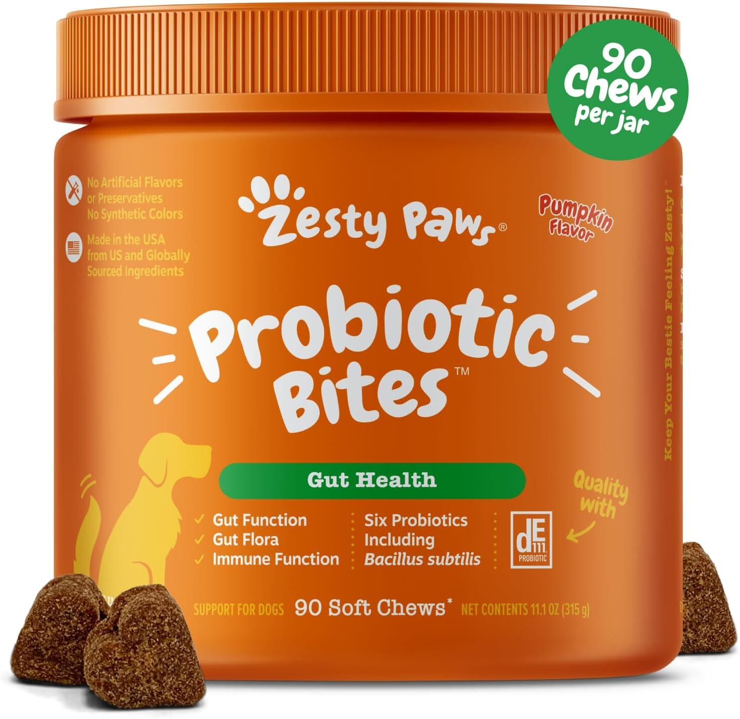 imageZesty Paws Probiotics for Dogs Digestive Enzymes Gut Flora Digestive Health Diarrhea ampamp Bowel Support DE111 Dog Probiotics Soft Chew for Pet Immune System Chicken 90 CtPumpkin