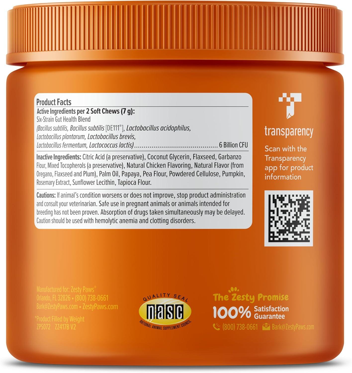 imageZesty Paws Probiotics for Dogs Digestive Enzymes Gut Flora Digestive Health Diarrhea ampamp Bowel Support DE111 Dog Probiotics Soft Chew for Pet Immune System Chicken 90 CtChicken