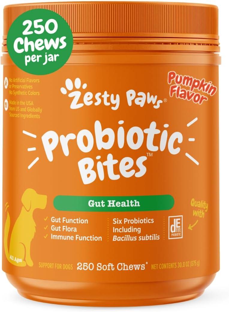 imageZesty Paws Probiotics for Dogs Digestive Enzymes Gut Flora Digestive Health Diarrhea ampamp Bowel Support DE111 Dog Probiotics Soft Chew for Pet Immune System Chicken 90 CtPumpkin