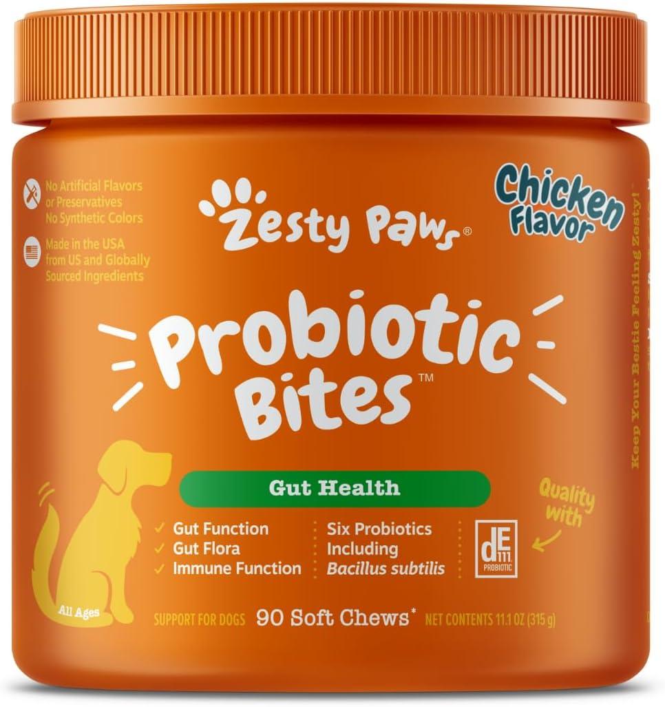 imageZesty Paws Probiotics for Dogs Digestive Enzymes Gut Flora Digestive Health Diarrhea ampamp Bowel Support DE111 Dog Probiotics Soft Chew for Pet Immune System Chicken 90 CtChicken