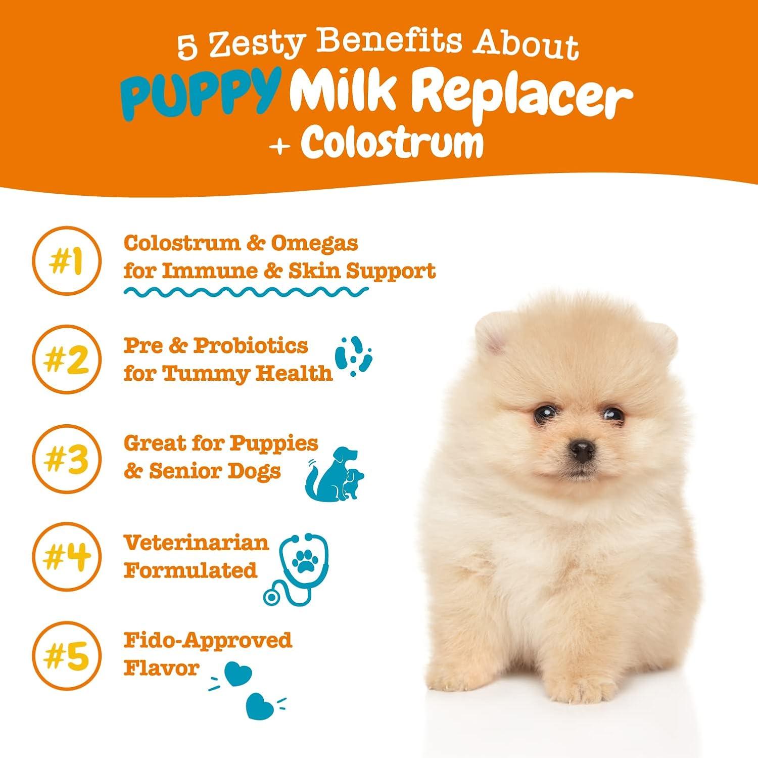 imageZesty Paws Puppy Milk Replacer  Colostrum  Milk Replacement Supplement Powder for Puppies ampamp Senior Dogs  Omega 3 DHA Prebiotics ampamp Probiotics for Dogs  for Skin Coat Heart ampamp Gut Health  12 ozMilk