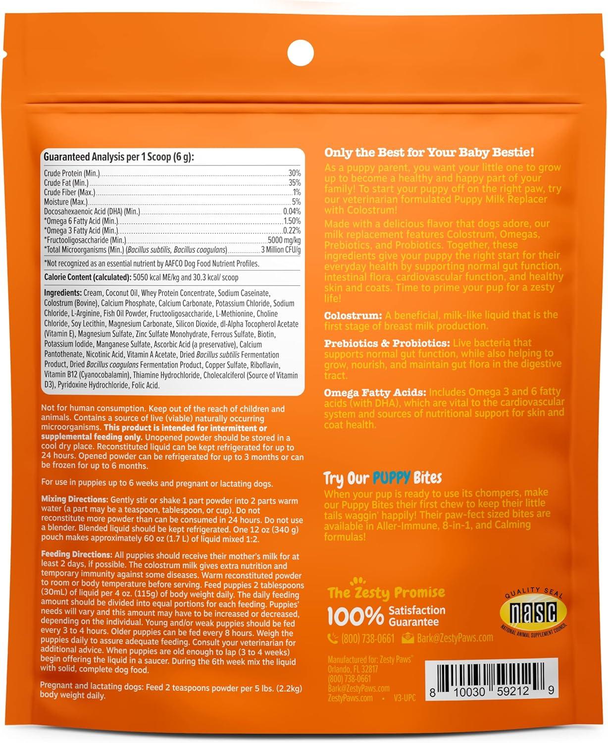 imageZesty Paws Puppy Milk Replacer  Colostrum  Milk Replacement Supplement Powder for Puppies ampamp Senior Dogs  Omega 3 DHA Prebiotics ampamp Probiotics for Dogs  for Skin Coat Heart ampamp Gut Health  12 ozMilk