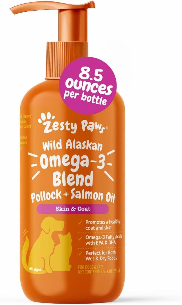 imageZesty Paws Salmon Omega Oil Hemp for Dogs and Cats with Wild Alaskan Salmon Oil Omega 3 and 6 Fatty Acids with EPA DHA for Pets Supports Normal Skin Moisture and Immune System Function 16ozSalmon Oil