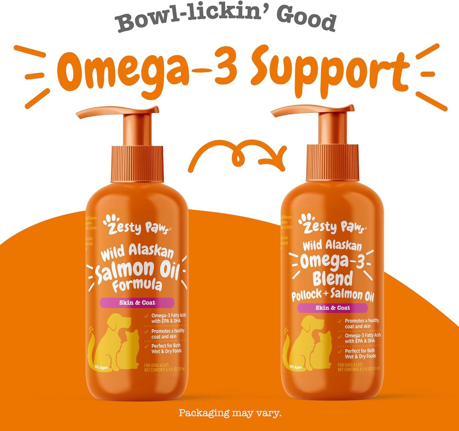 imageZesty Paws Salmon Omega Oil Hemp for Dogs and Cats with Wild Alaskan Salmon Oil Omega 3 and 6 Fatty Acids with EPA DHA for Pets Supports Normal Skin Moisture and Immune System Function 16ozSalmon Oil