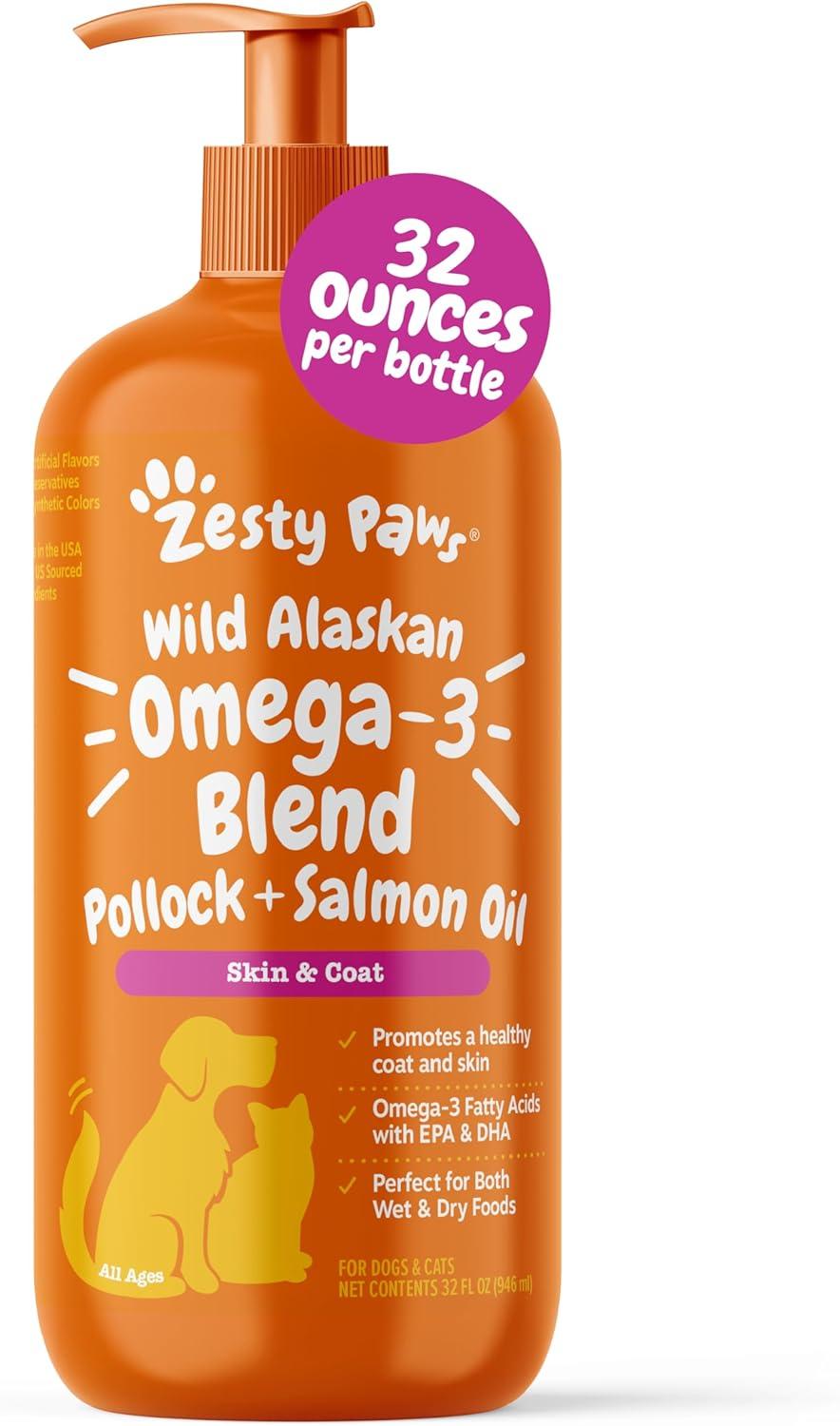 imageZesty Paws Salmon Omega Oil Hemp for Dogs and Cats with Wild Alaskan Salmon Oil Omega 3 and 6 Fatty Acids with EPA DHA for Pets Supports Normal Skin Moisture and Immune System Function 16ozSalmon Oil