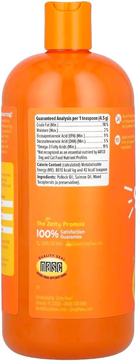 imageZesty Paws Salmon Omega Oil Hemp for Dogs and Cats with Wild Alaskan Salmon Oil Omega 3 and 6 Fatty Acids with EPA DHA for Pets Supports Normal Skin Moisture and Immune System Function 16ozSalmon Oil