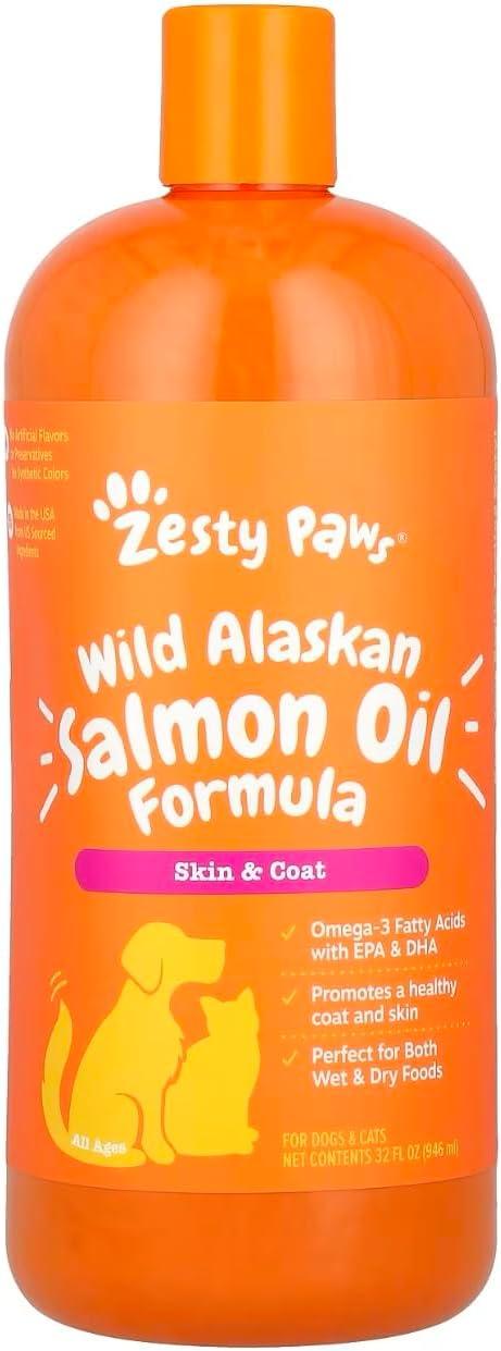 imageZesty Paws Salmon Omega Oil Hemp for Dogs and Cats with Wild Alaskan Salmon Oil Omega 3 and 6 Fatty Acids with EPA DHA for Pets Supports Normal Skin Moisture and Immune System Function 16ozSalmon Oil
