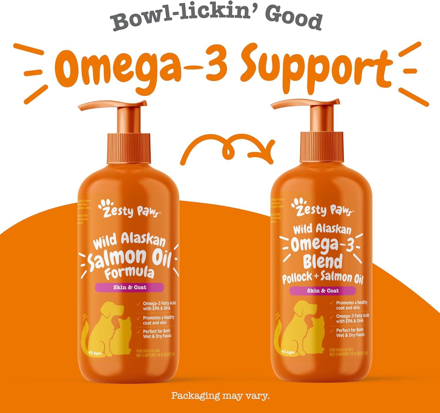 imageZesty Paws Salmon Omega Oil Hemp for Dogs and Cats with Wild Alaskan Salmon Oil Omega 3 and 6 Fatty Acids with EPA DHA for Pets Supports Normal Skin Moisture and Immune System Function 16ozSalmon Oil