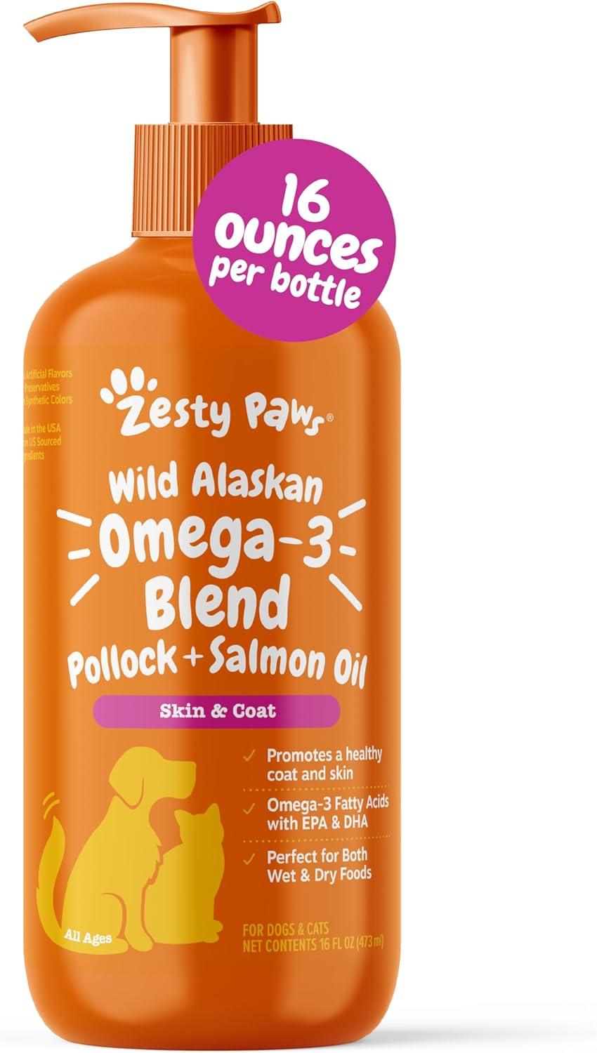 imageZesty Paws Salmon Omega Oil Hemp for Dogs and Cats with Wild Alaskan Salmon Oil Omega 3 and 6 Fatty Acids with EPA DHA for Pets Supports Normal Skin Moisture and Immune System Function 16ozSalmon Oil