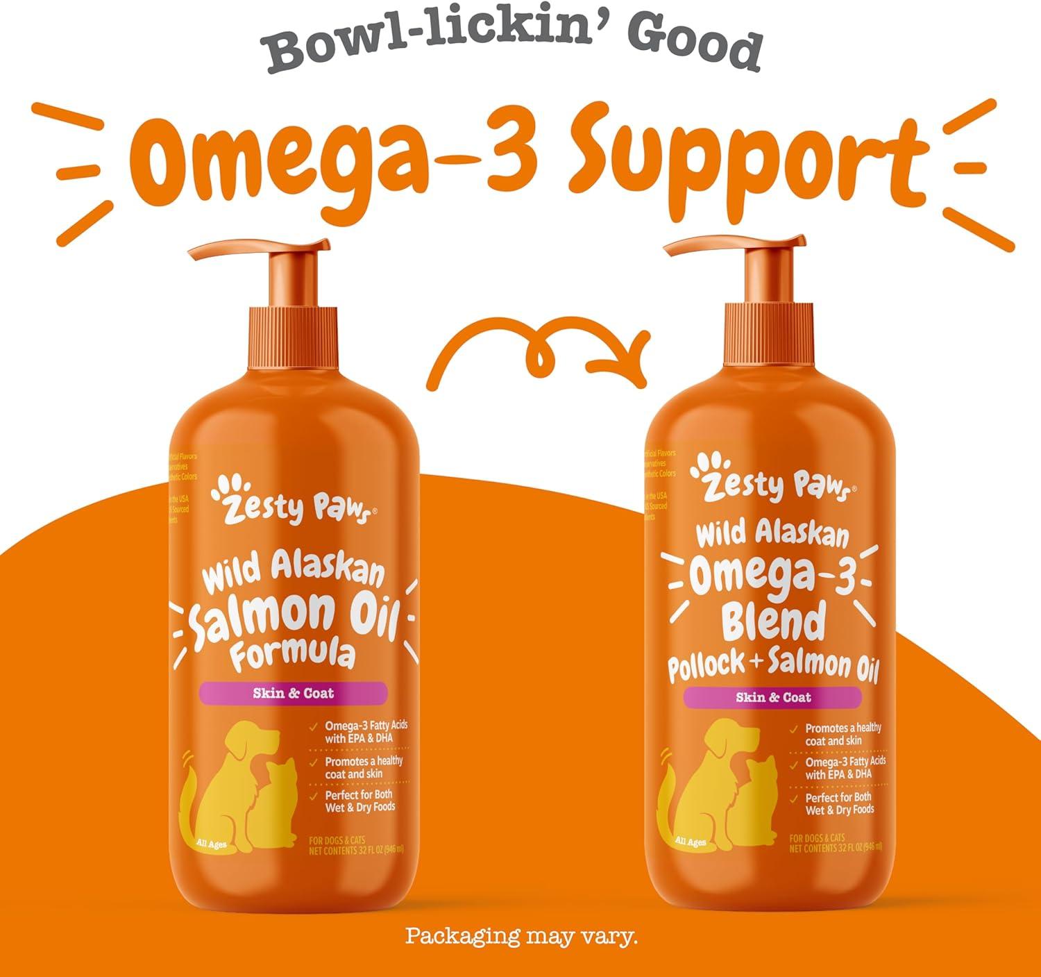 imageZesty Paws Salmon Omega Oil Hemp for Dogs and Cats with Wild Alaskan Salmon Oil Omega 3 and 6 Fatty Acids with EPA DHA for Pets Supports Normal Skin Moisture and Immune System Function 16ozSalmon Oil