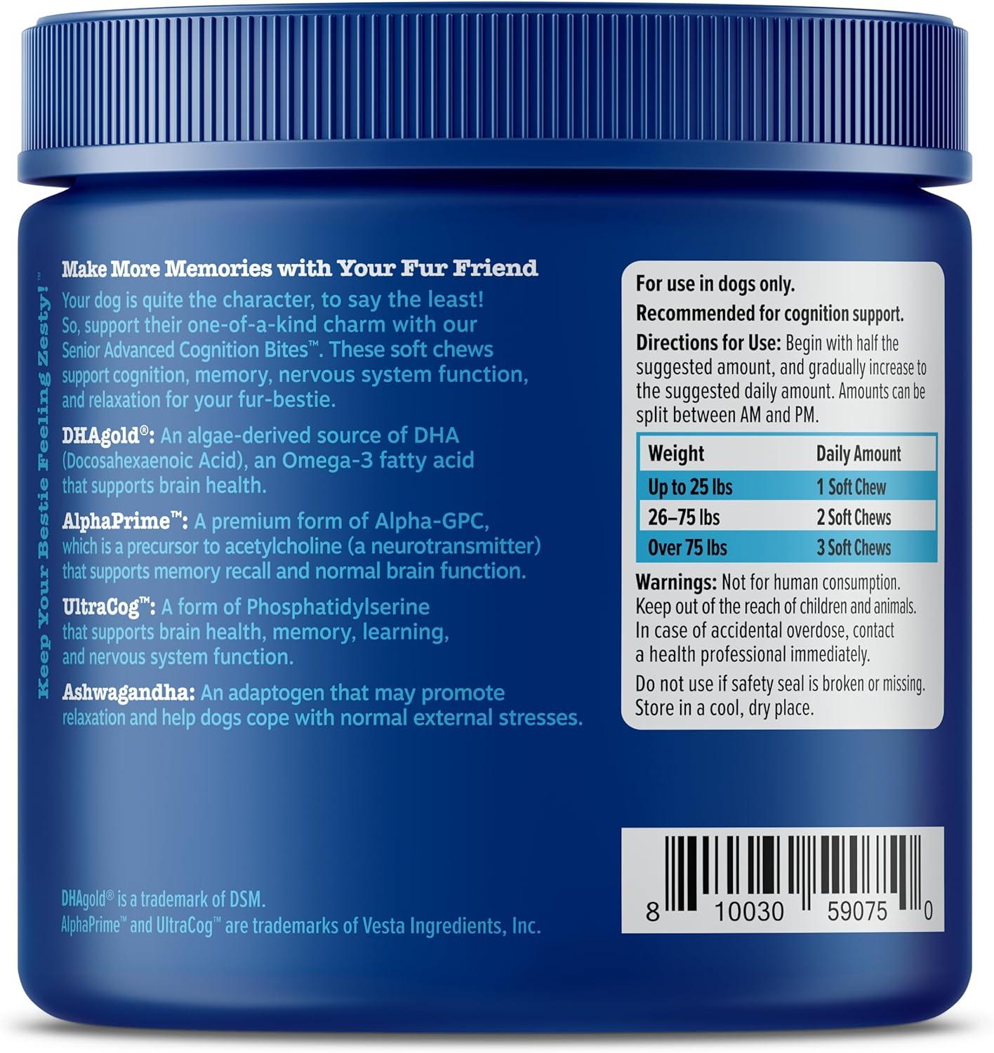 imageZesty Paws Senior Advanced Calming ampamp Cognition Soft Chews for Dogs  Supplements for Dog Brain Health ampamp Nervous System Support  Calming ampamp Relaxation with Ashwagandha DHA ampamp MelatoninCognition