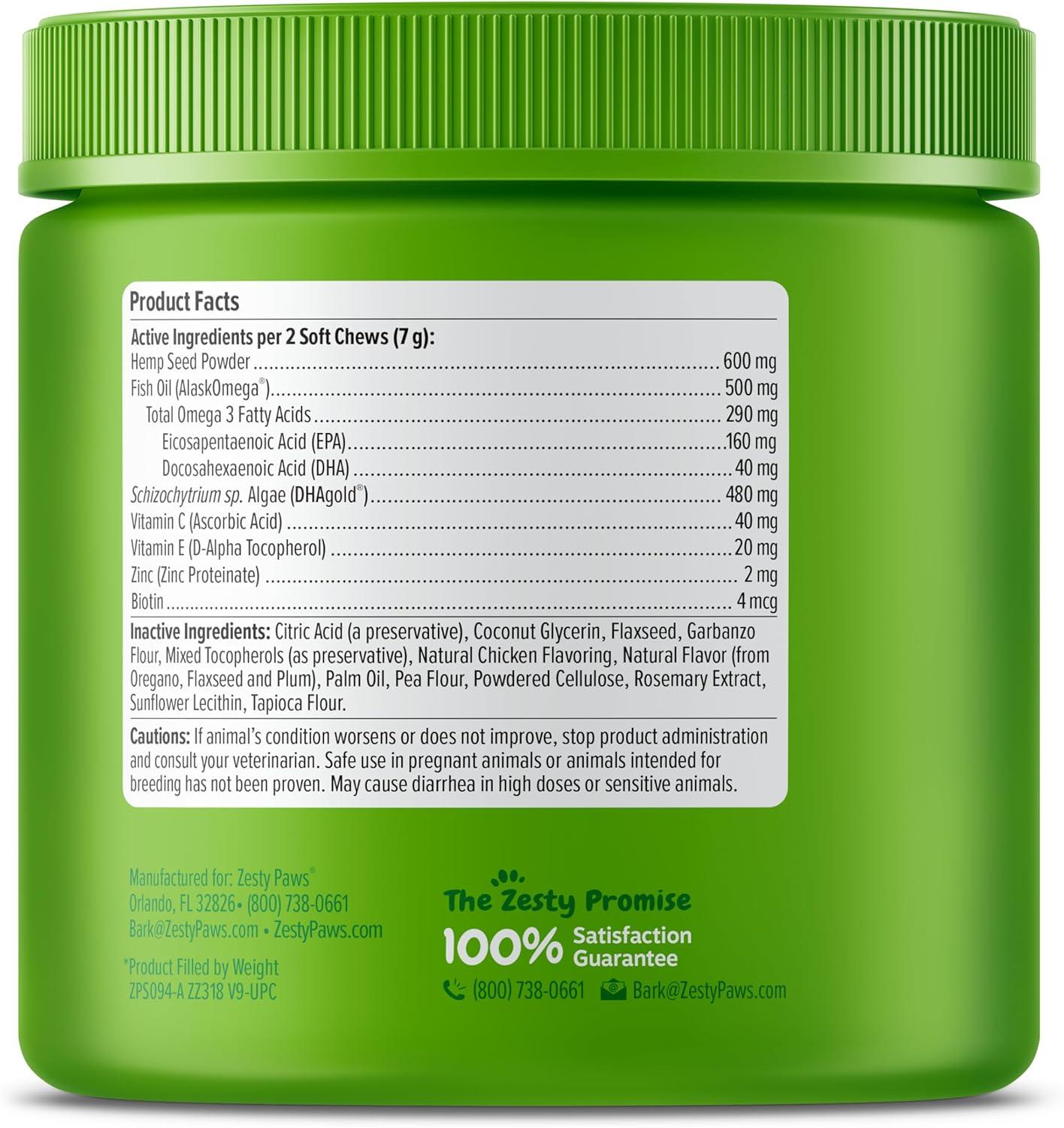 imageZesty Paws Skin ampamp Coat Bites for Dogs  Fish Oil Soft Chews with Omega3 Fatty Acids EPA ampamp DHA  Skin Coat Antioxidant ampamp Immune Support  Hemp  90 CountHemp  Chicken