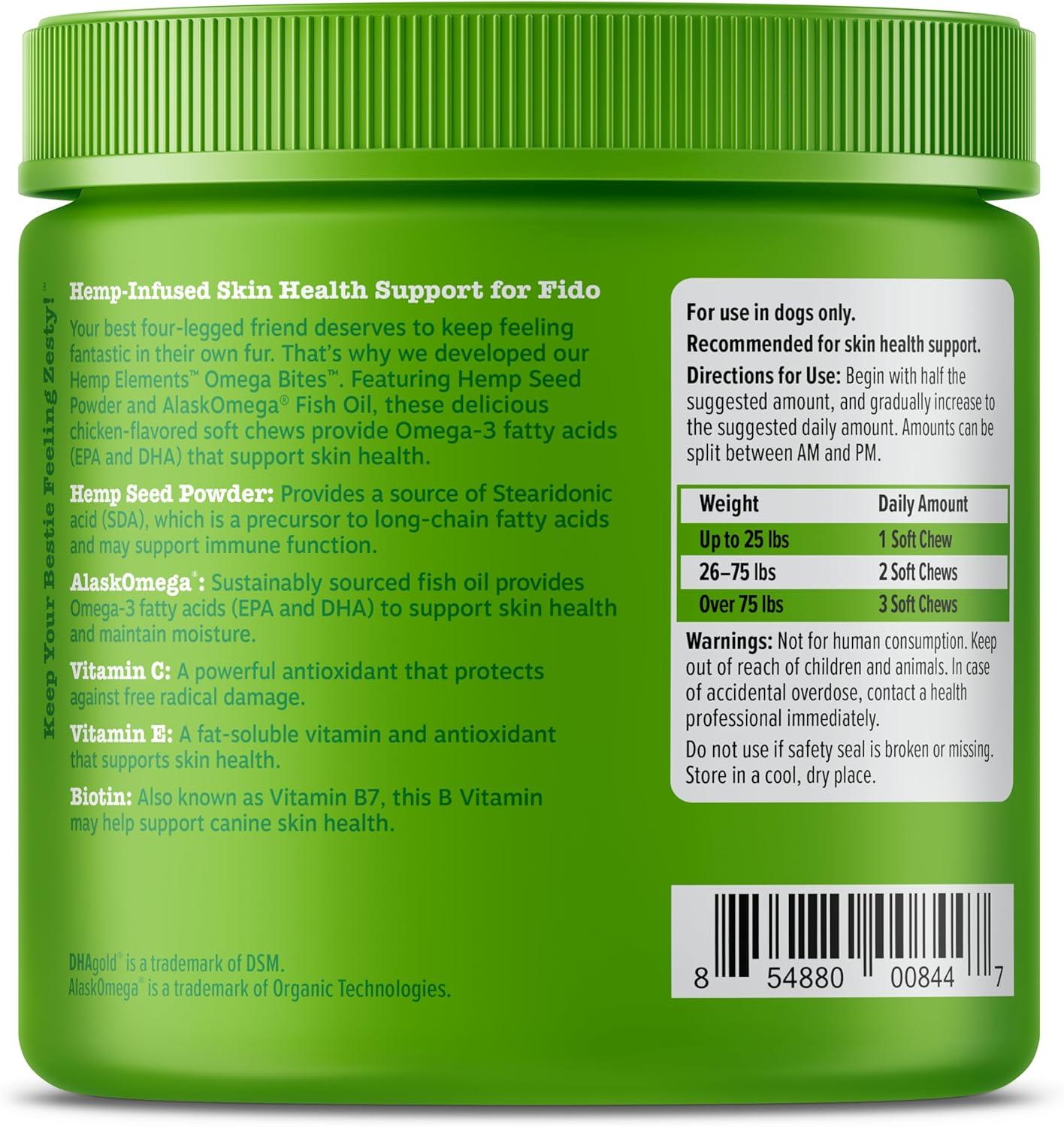 imageZesty Paws Skin ampamp Coat Bites for Dogs  Fish Oil Soft Chews with Omega3 Fatty Acids EPA ampamp DHA  Skin Coat Antioxidant ampamp Immune Support  Hemp  90 CountHemp  Chicken