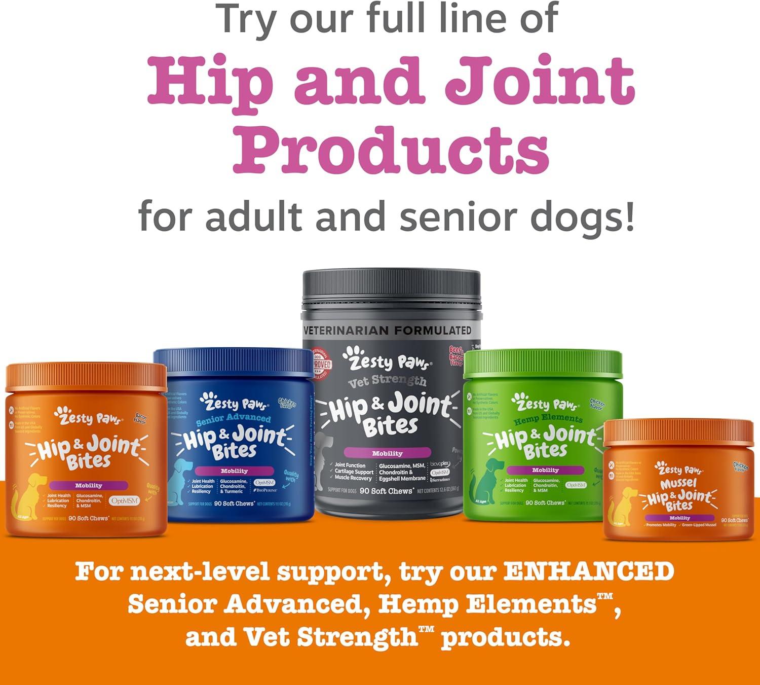 imageZesty Paws Vet Strength Mobility Bites Beef ampamp Bacon Flavor Hip ampamp Joint Support Chews for Dogs with Glucosamine Chondroitin MSM Hyaluronic Acid ampamp Serrazimes  90 CountBacon