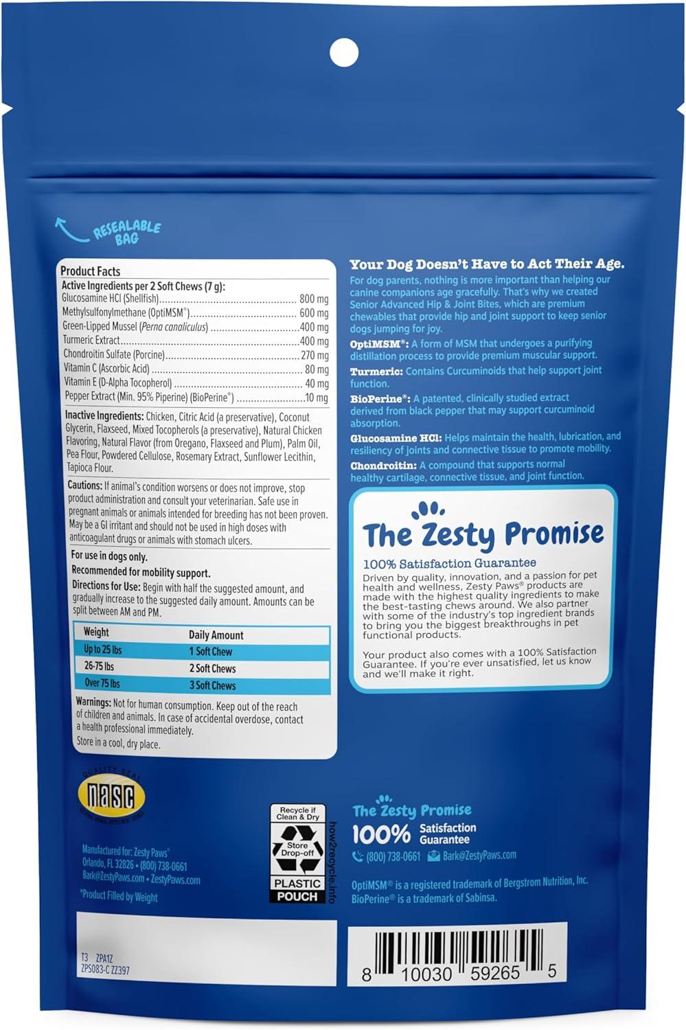 imageZesty Paws Vet Strength Mobility Bites Beef ampamp Bacon Flavor Hip ampamp Joint Support Chews for Dogs with Glucosamine Chondroitin MSM Hyaluronic Acid ampamp Serrazimes  90 CountChicken