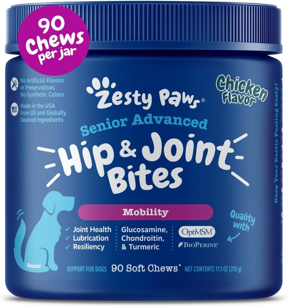 imageZesty Paws Vet Strength Mobility Bites Beef ampamp Bacon Flavor Hip ampamp Joint Support Chews for Dogs with Glucosamine Chondroitin MSM Hyaluronic Acid ampamp Serrazimes  90 CountChicken
