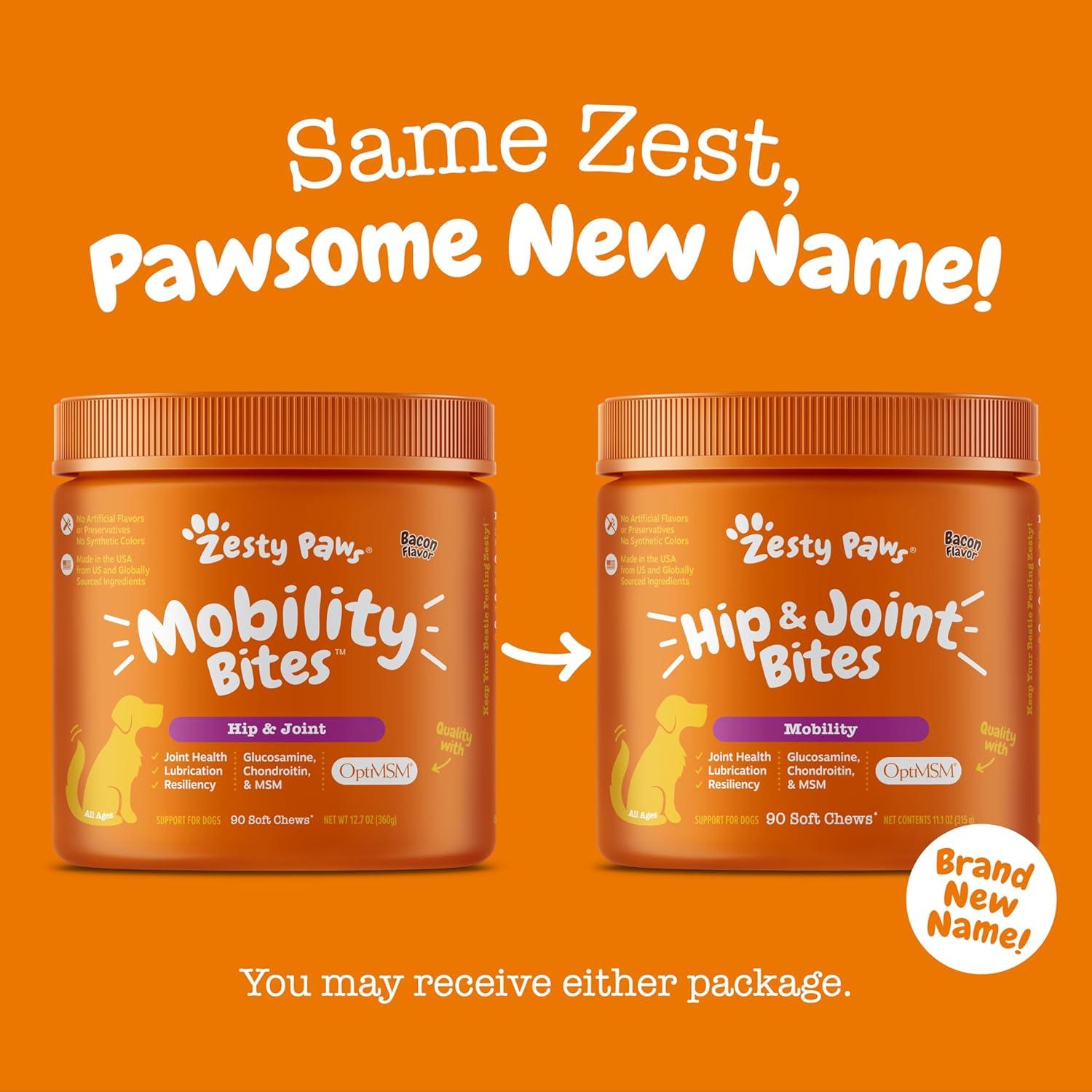 imageZesty Paws Vet Strength Mobility Bites Beef ampamp Bacon Flavor Hip ampamp Joint Support Chews for Dogs with Glucosamine Chondroitin MSM Hyaluronic Acid ampamp Serrazimes  90 CountBacon