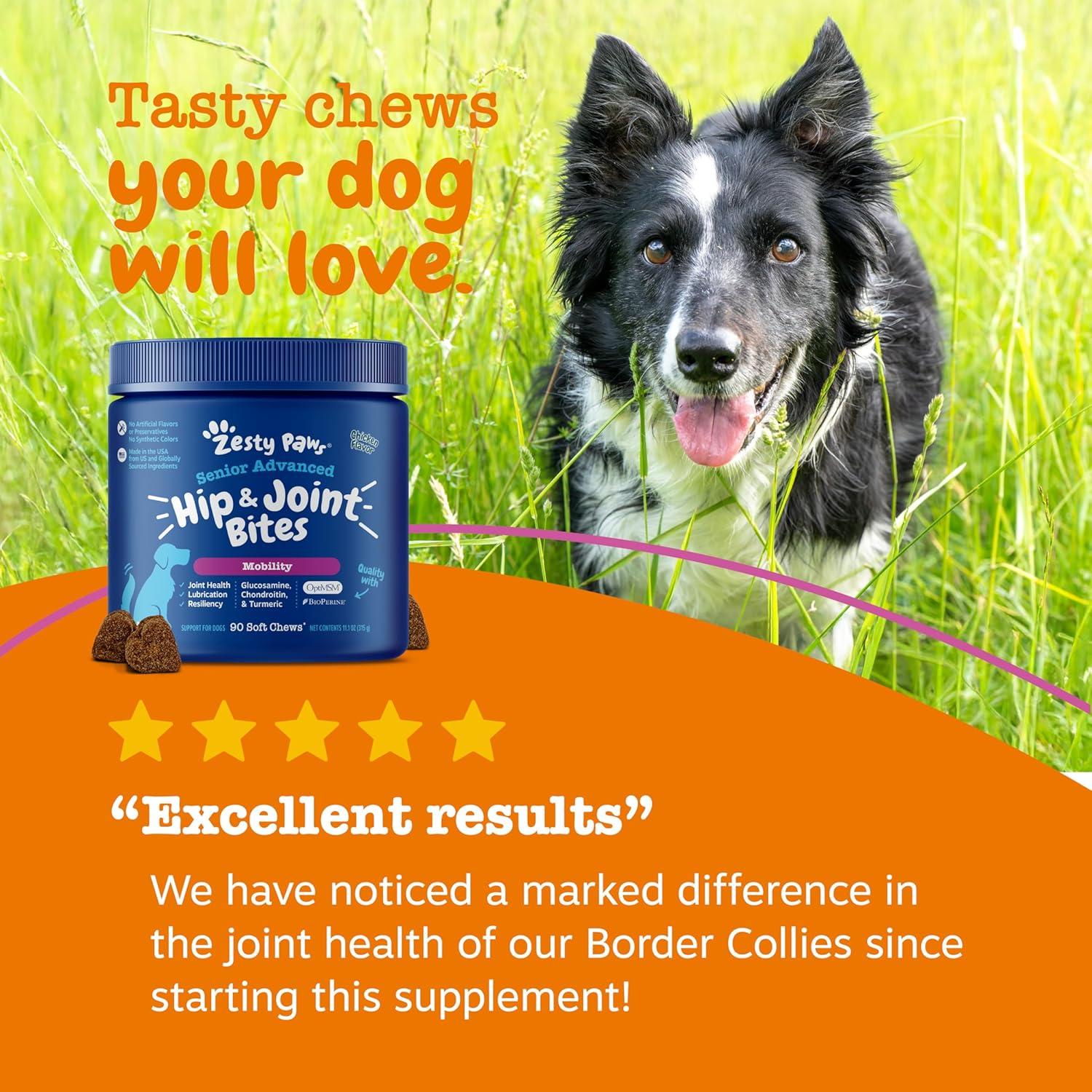 imageZesty Paws Vet Strength Mobility Bites Beef ampamp Bacon Flavor Hip ampamp Joint Support Chews for Dogs with Glucosamine Chondroitin MSM Hyaluronic Acid ampamp Serrazimes  90 CountChicken