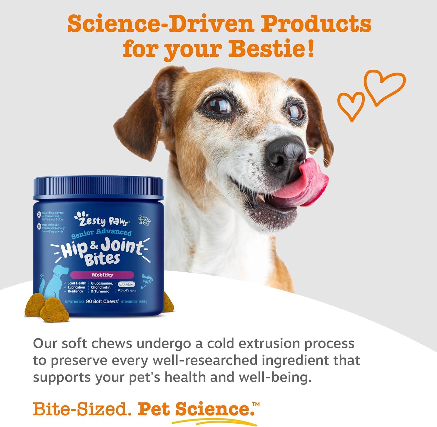 imageZesty Paws Vet Strength Mobility Bites Beef ampamp Bacon Flavor Hip ampamp Joint Support Chews for Dogs with Glucosamine Chondroitin MSM Hyaluronic Acid ampamp Serrazimes  90 CountChicken