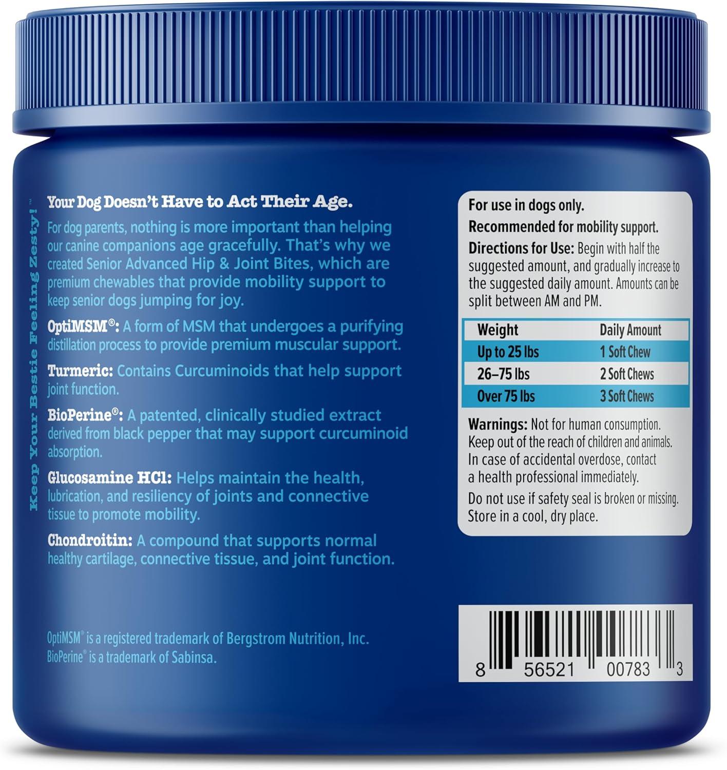 imageZesty Paws Vet Strength Mobility Bites Beef ampamp Bacon Flavor Hip ampamp Joint Support Chews for Dogs with Glucosamine Chondroitin MSM Hyaluronic Acid ampamp Serrazimes  90 CountChicken