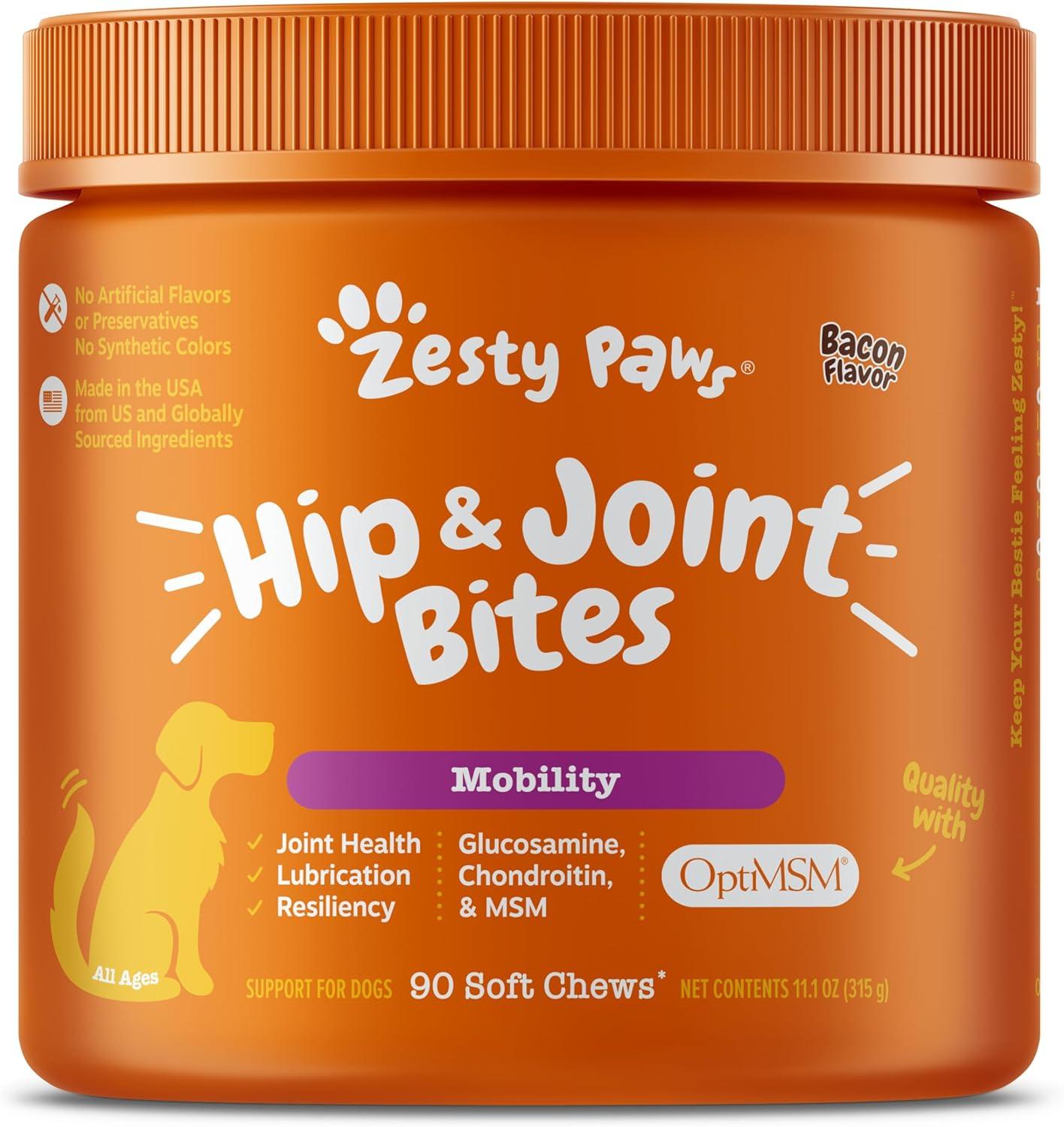 imageZesty Paws Vet Strength Mobility Bites Beef ampamp Bacon Flavor Hip ampamp Joint Support Chews for Dogs with Glucosamine Chondroitin MSM Hyaluronic Acid ampamp Serrazimes  90 CountBacon