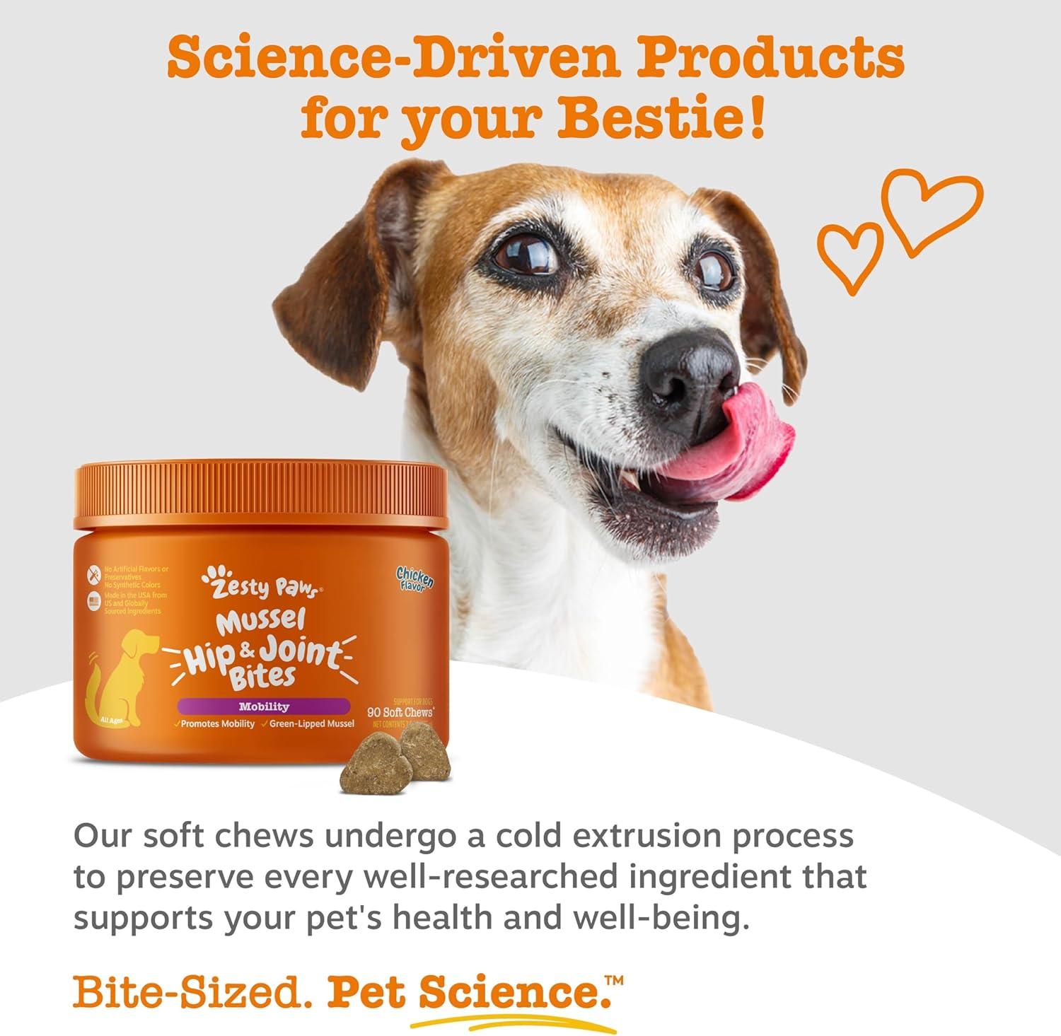 imageZesty Paws Vet Strength Mobility Bites Beef ampamp Bacon Flavor Hip ampamp Joint Support Chews for Dogs with Glucosamine Chondroitin MSM Hyaluronic Acid ampamp Serrazimes  90 CountChicken  Mussel