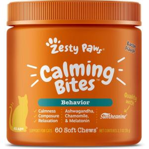 imageZesty Paws Advanced Calming Chews for Dogs  for Everyday Stress Relaxation Composure and Separation Turkey 90 CountCat  Bacon