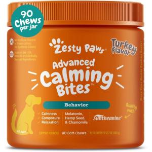 imageZesty Paws Advanced Calming Chews for Dogs  for Everyday Stress Relaxation Composure and Separation Turkey 90 CountTurkey  Melatonin