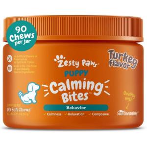 imageZesty Paws Advanced Calming Chews for Dogs  for Everyday Stress Relaxation Composure and Separation Turkey 90 CountTurkey  Puppy