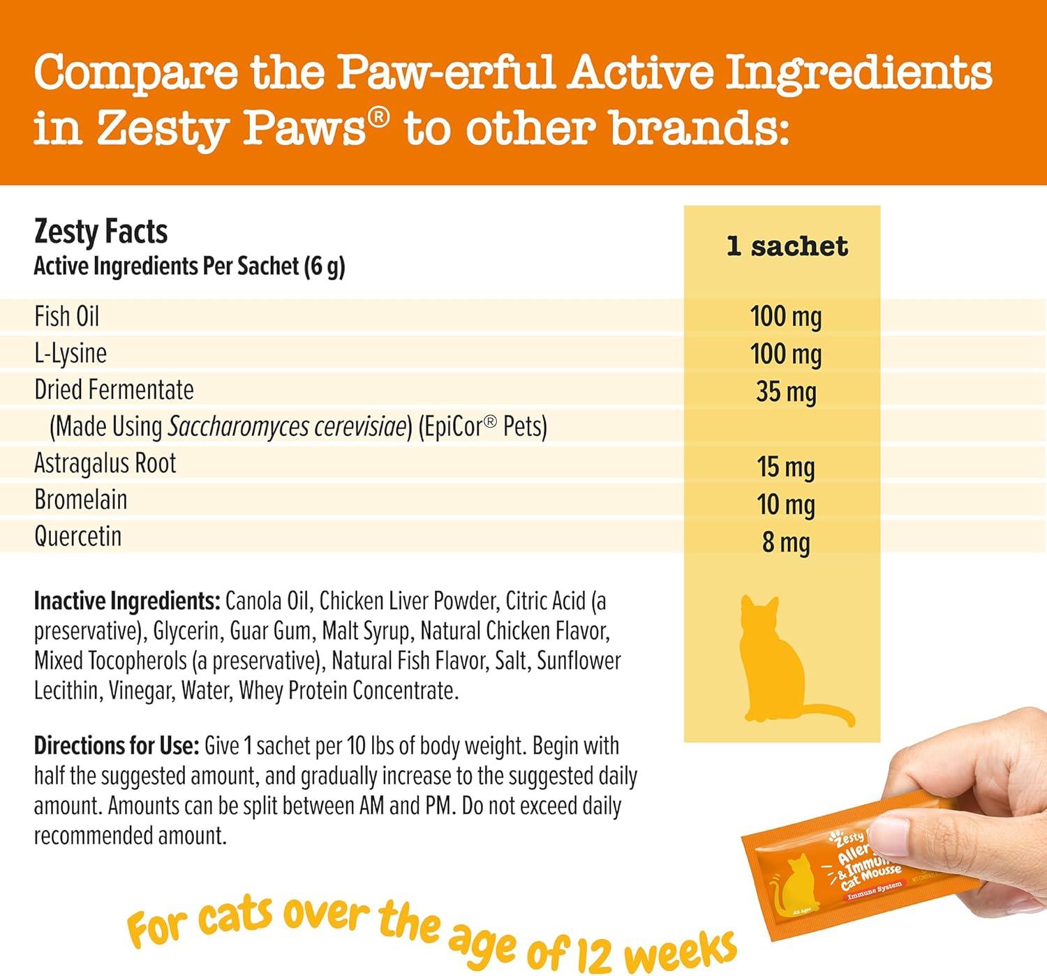 imageZesty Paws Allergy ampamp Immune Mousse  Cat Vitamins ampamp Supplements Treats  Allergy Relief for Cats LLysine Squeeze up for Immunity Skin Health ampamp Antioxidant Support  Chicken 14ctChicken