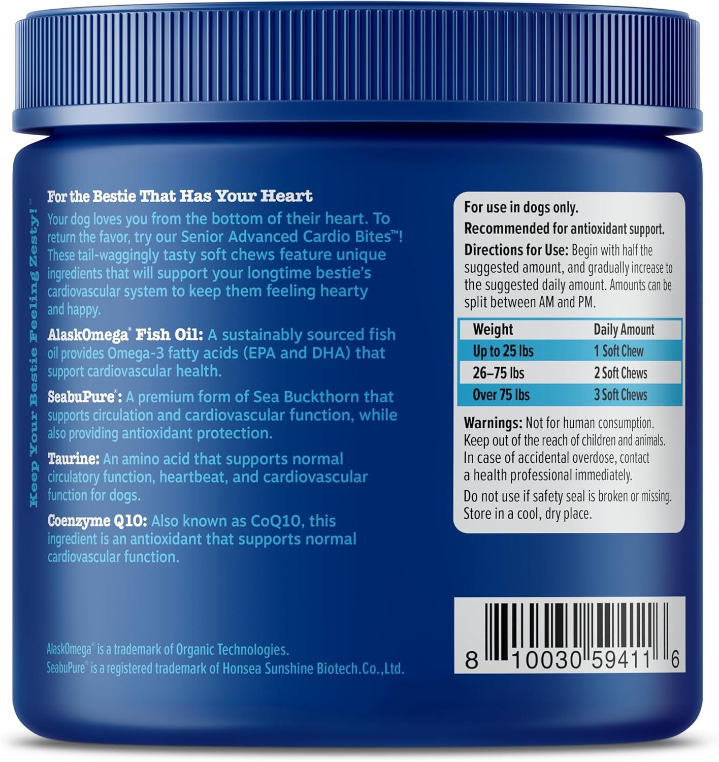 imageZesty Paws Cardiovascular Support for Dogs  Taurine for Dogs  with CoQ10 L Carnitine ampamp Sea Buckthorn  Senior Heart Health  AlaskOmega Fish Oil Omega 3  Senior  Salmon  90 CountAdvanced  Salmon