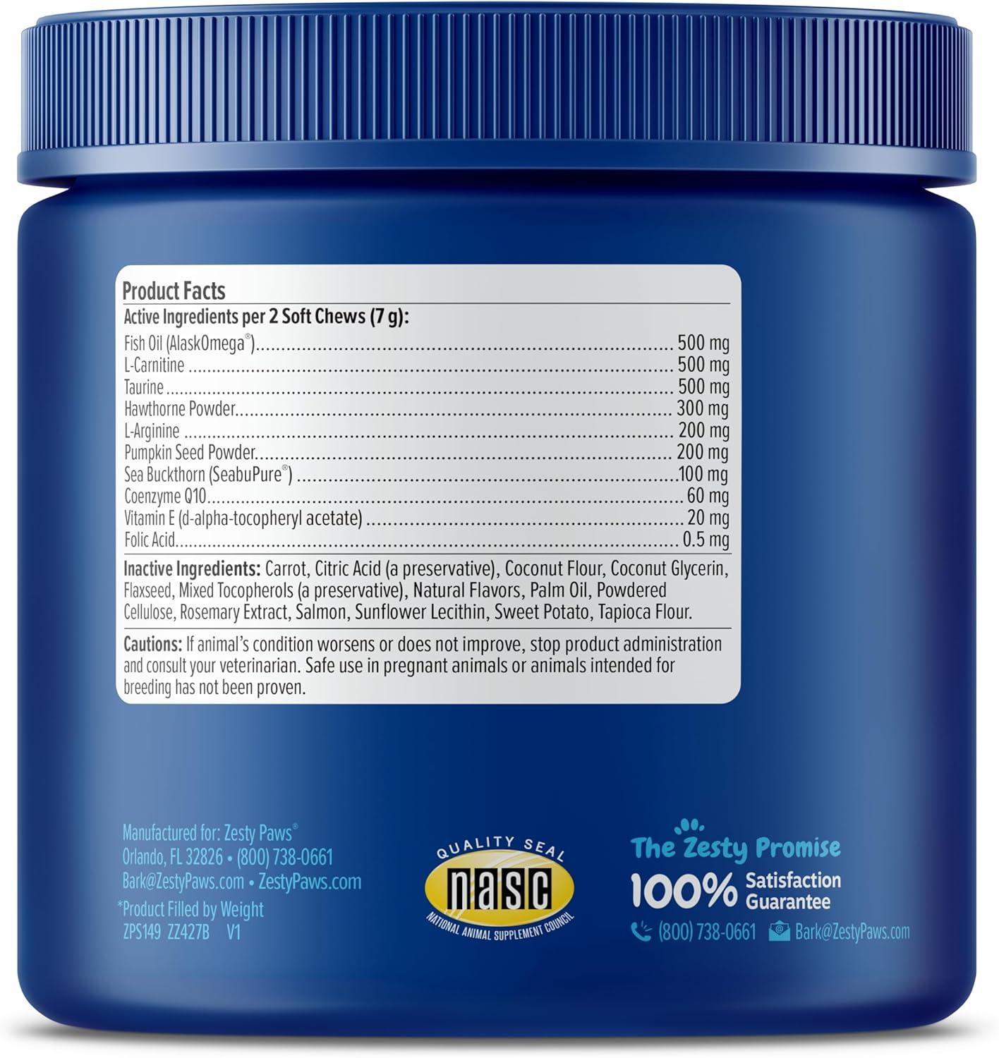 imageZesty Paws Cardiovascular Support for Dogs  Taurine for Dogs  with CoQ10 L Carnitine ampamp Sea Buckthorn  Senior Heart Health  AlaskOmega Fish Oil Omega 3  Senior  Salmon  90 CountAdvanced  Salmon