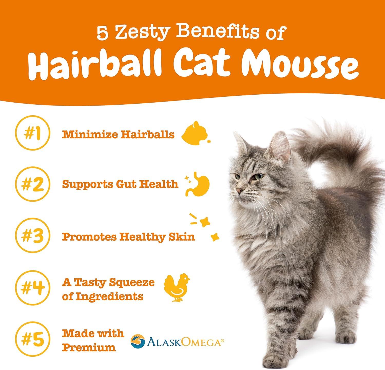 imageZesty Paws Hairball Bites for Cats  Cat Furball Support  Functional Supplement with Omega 3 Fish Oil EPA ampamp DHA  Zinc Biotin ampamp Psyllium Husk  Supports Gut ampamp Skin Health  60 CountChicken  Mousse