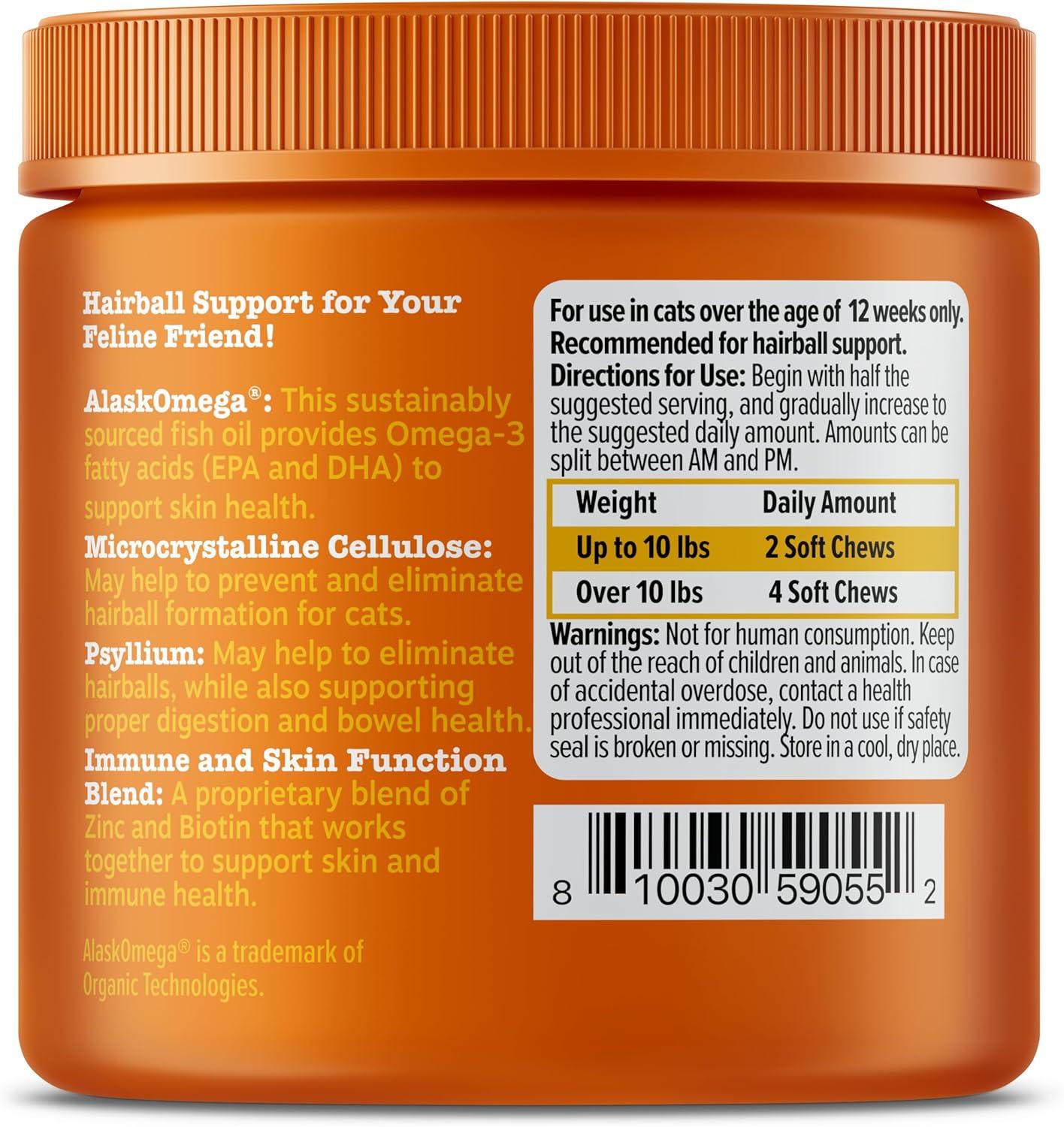imageZesty Paws Hairball Bites for Cats  Cat Furball Support  Functional Supplement with Omega 3 Fish Oil EPA ampamp DHA  Zinc Biotin ampamp Psyllium Husk  Supports Gut ampamp Skin Health  60 CountBacon  Chews