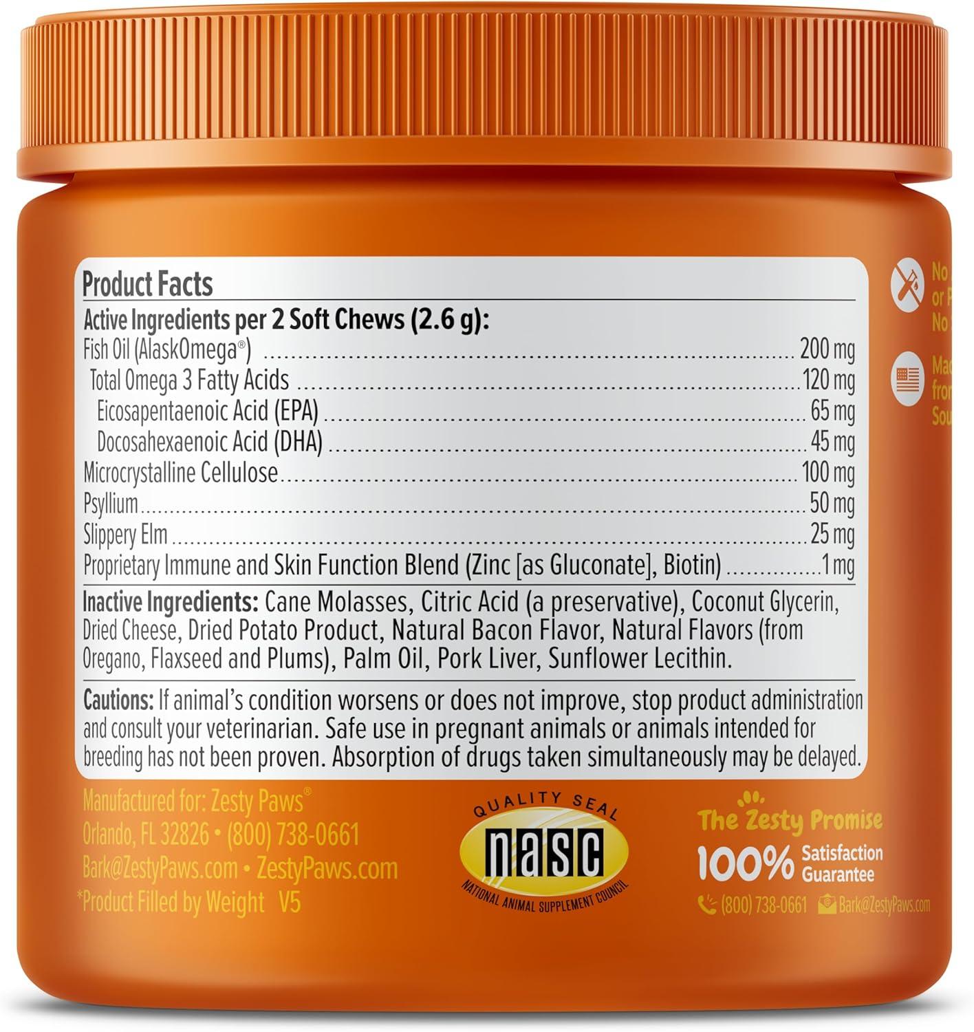 imageZesty Paws Hairball Bites for Cats  Cat Furball Support  Functional Supplement with Omega 3 Fish Oil EPA ampamp DHA  Zinc Biotin ampamp Psyllium Husk  Supports Gut ampamp Skin Health  60 CountBacon  Chews