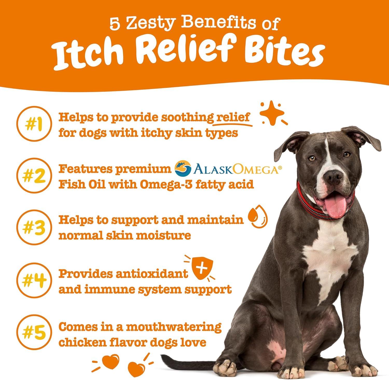 imageZesty Paws Itch Relief for Dogs  Chews for Itching Skin ampamp Coat  Omega3 Fish Oil with EPA ampamp DHA  Dog Allergy Relief Chews Supplement  Vitamin C ampamp E Antioxidant Support  Chicken Flavor  90 CountChicken