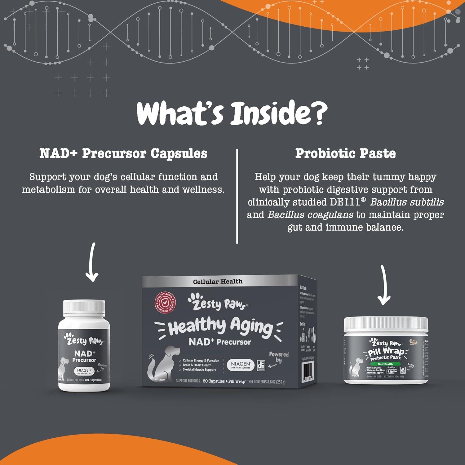 imageZesty Paws NAD Precursor Supplement for Dogs  Niagen for Healthy Aging ampamp Skeletal Muscle Support ampamp Recovery  Brain Heart ampamp Cellular Energy Support  Nicotinamide Riboside Chloride  30 SachetsCapsules