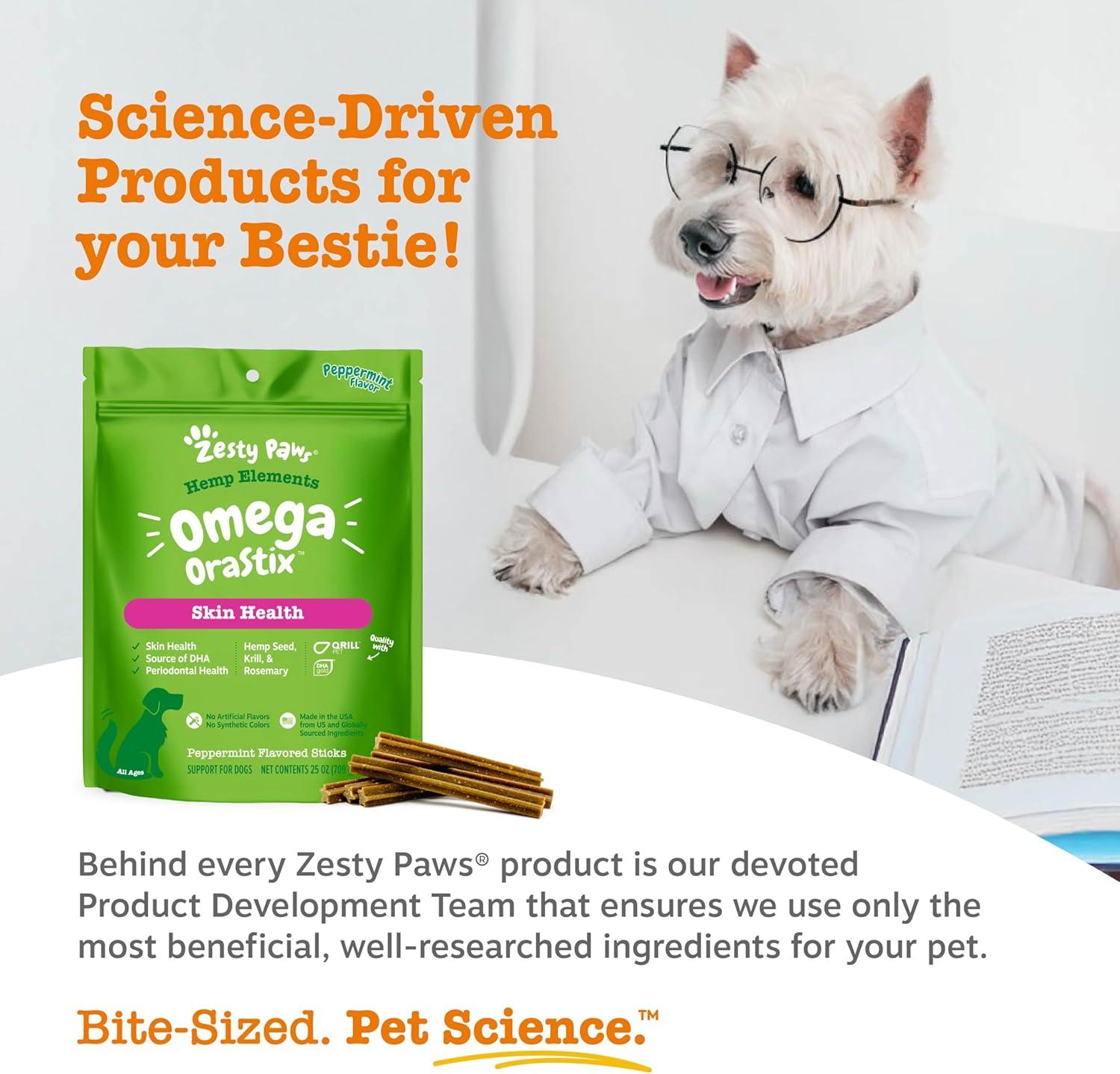 imageZesty Paws OraStix for Dogs  Omega Sticks with Hemp Salmon Krill Oil Bone Broth Anti Itch Skin Coat Care Hip ampamp Joint Health Heart Immune System Support Dog Tartar Teeth Cleaning 25ozPeppermint