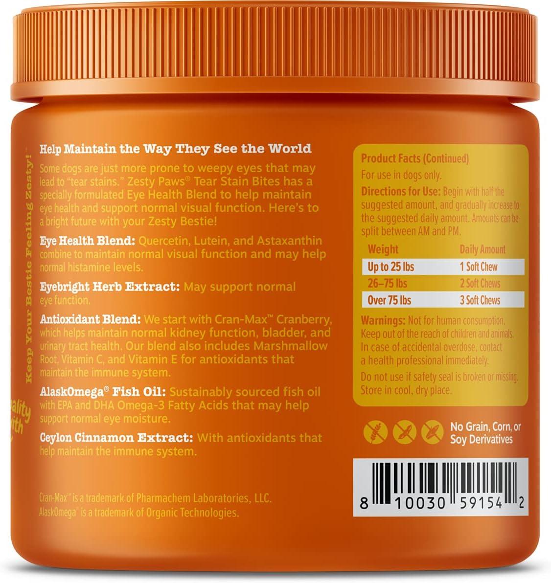 imageZesty Paws Tear Stain Support Soft Chews for Dogs  for Eye Moisture  Vision ampamp Immune Support  Functional Supplements with Fish Oil Lutein Cranberry ampamp Vitamin C  Chicken Flavor  90 ct
